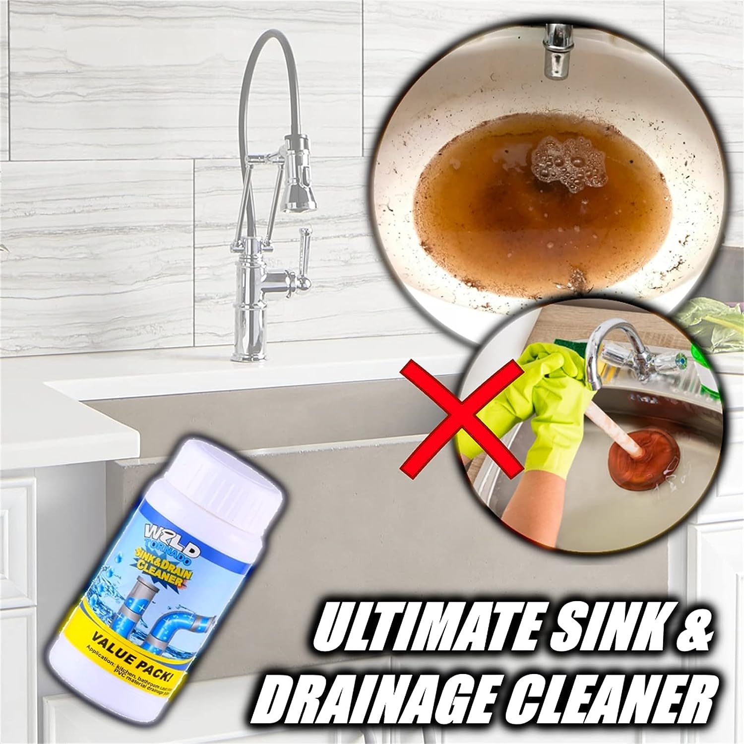 Powerful Sink and Drain Cleaner, Portable Powder Cleaning Tool Super Clog Remover Chemical Powder Agent for Kitchen Toilet Pipe Dredging (110 Gm) - Springkart 
