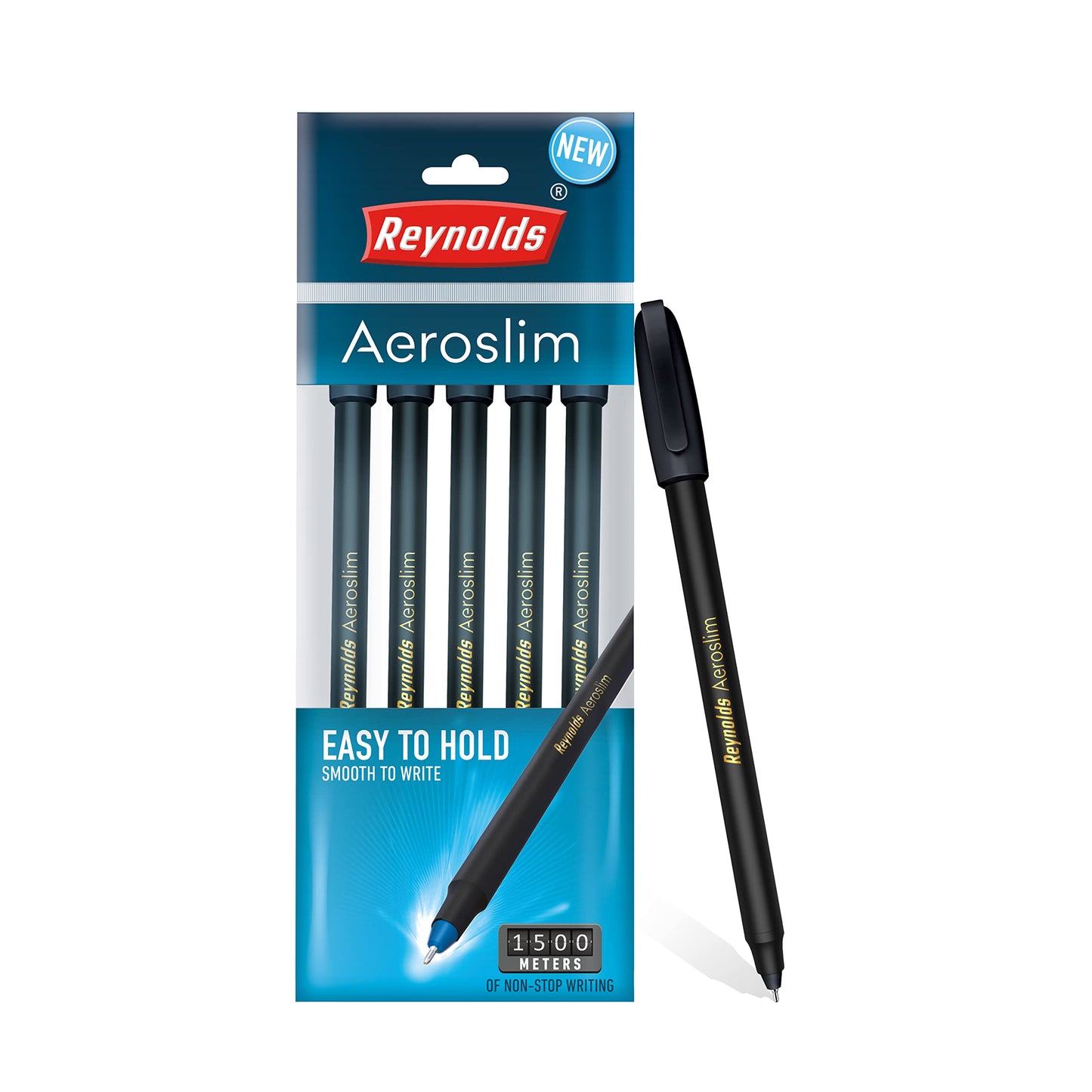 Reynolds AEROSLIM Ball Pen SET - 50 BLUE PENS WITH COMFORTABLE GRIP |BLUE BALL PENS FOR WRITING | PEN FOR STUDENTS & OFFICE STATIONERY | 0.7 mm TIP SIZE - Springkart 