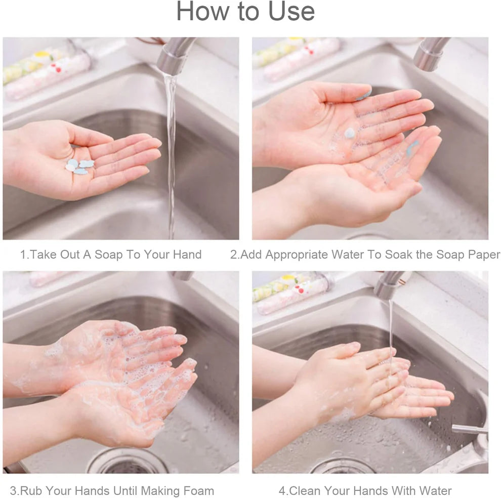 2 Pcs Portable Disposable Paper Soap Round Heart-shaped Mini Slice Sheets for Outdoor Washing Cleaning Hand Travel Camping Hiking (Random Color) - Springkart 