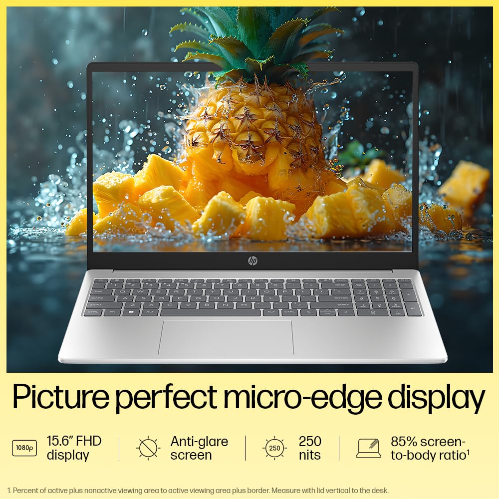 HP 15, AMD Ryzen 3 7320U (8GB LPDDR5, 512GB SSD) FHD, Anti-Glare, Micro-Edge, 15.6"/39.6cm, Win 11, Office 21, Silver, 1.59kg, fc0154AU, AMD Radeon Graphics, 1080p FHD Camera Laptop
