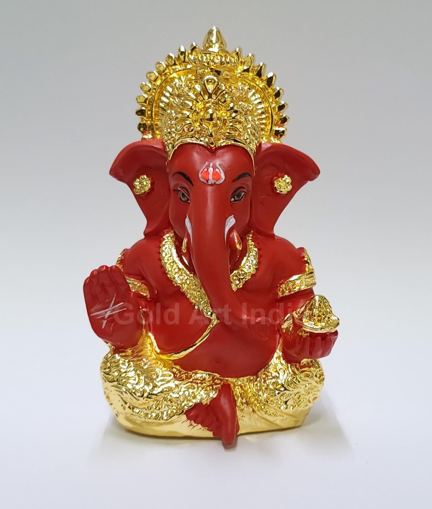 Gold Art India Ganesha Gold Plated Idol for Car Dashboard Ganesha Murti Ganpati Idol for Home Decor Puja Lord Ganesh Statue Gift for Office Desk Puja Room Figurine (Gold and Cream)