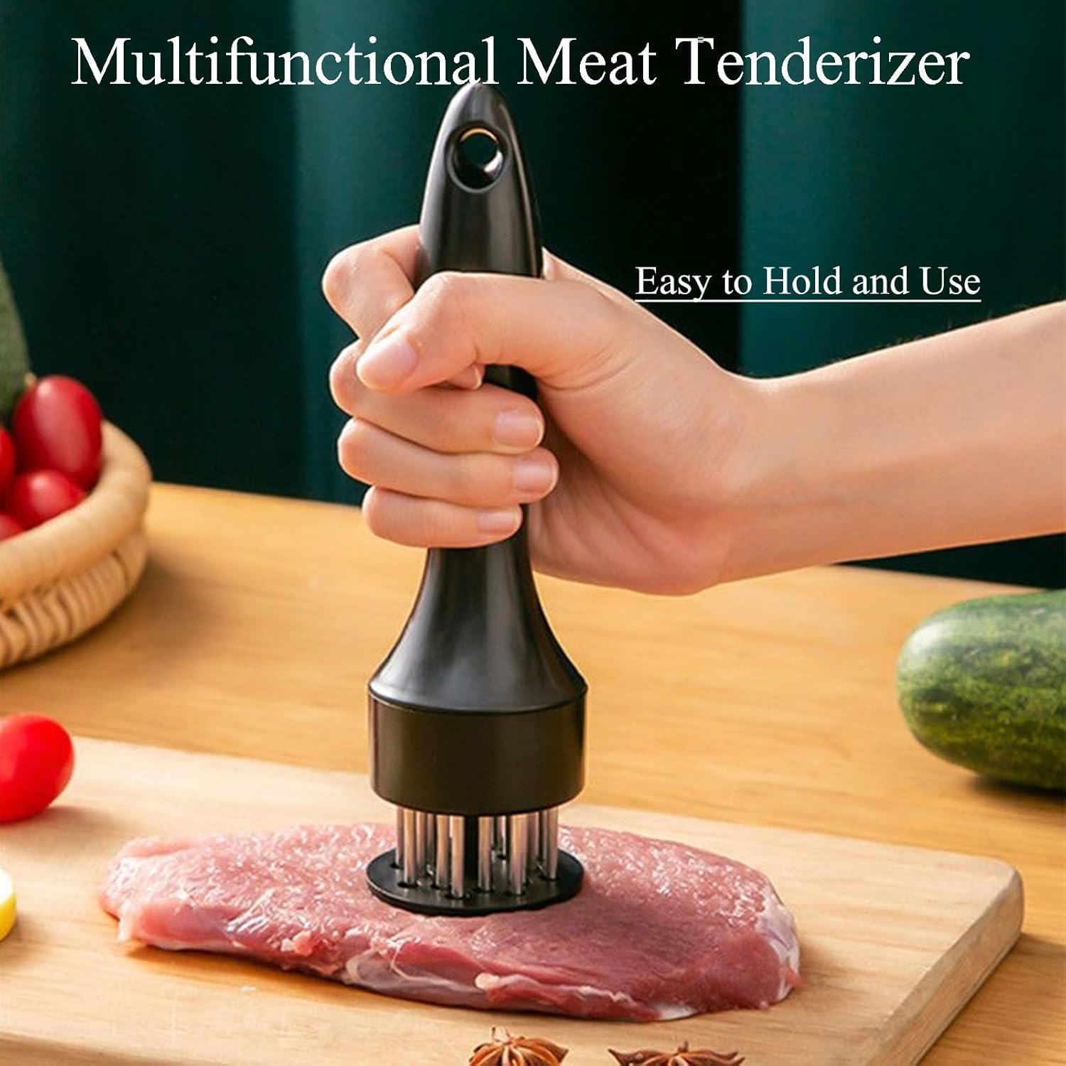 Trifecta Meat Tenderizer Tool Stainless Steel 21 Sturdy & Sharp Needle Meat Tenderizer Tool for Tenderizing Chicken Beef Steak and Pork (Black - 1)