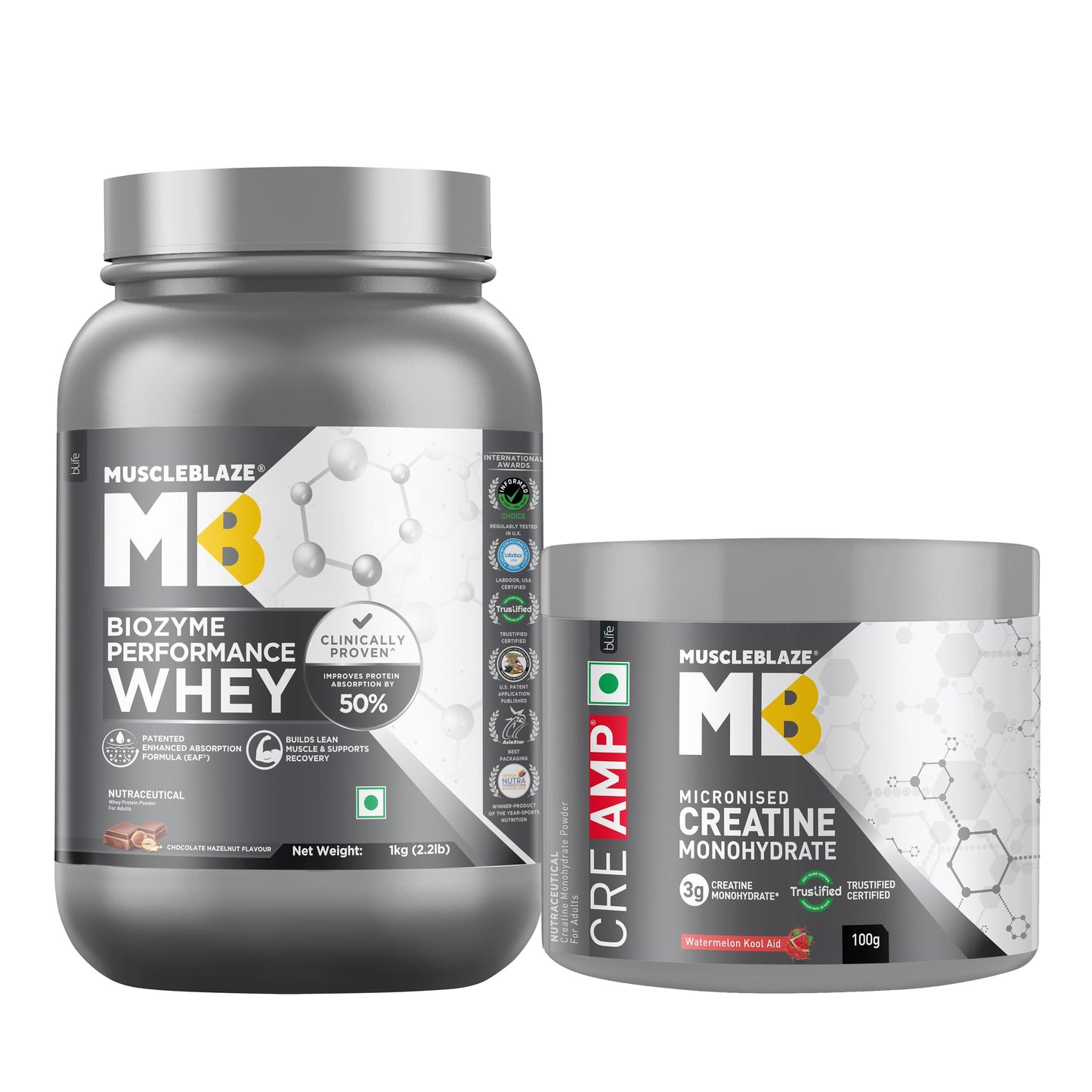 MuscleBlaze Biozyme Performance Whey Protein Powder, Chocolate Peanut Butter (2kg / 4.4lbs) | 25g Protein Per Scoop | Clinically Tested 50% Higher Protein Absorption