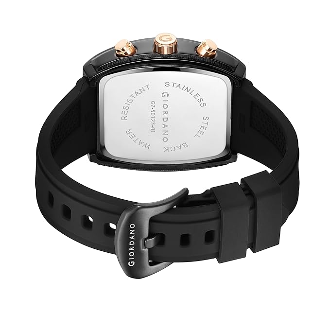 Giordano Square Dial Multifuncational Watch for Men with Stylish Design, Waterproof, Date Display & Silicone Strap