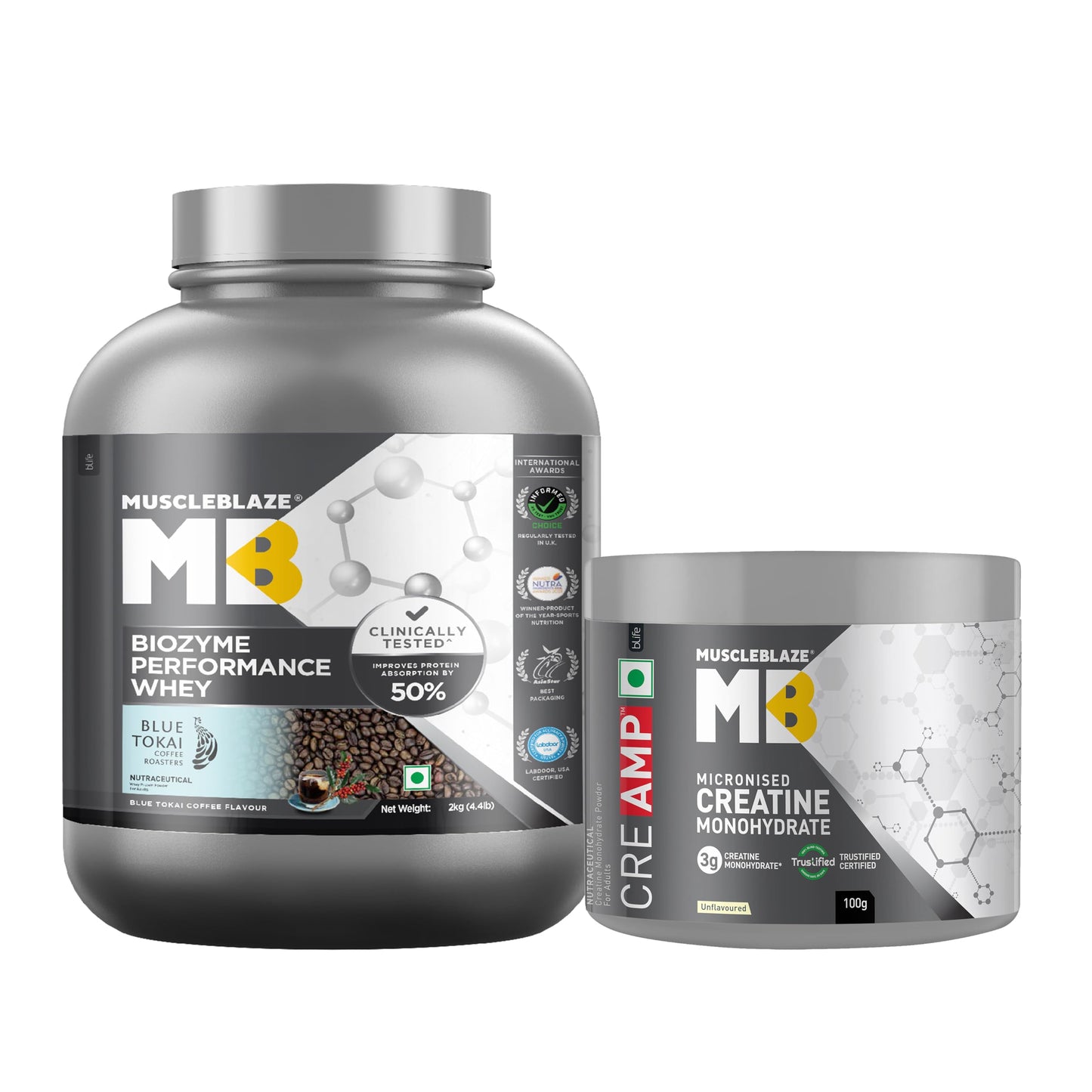 MuscleBlaze Biozyme Performance Whey Protein Powder, Chocolate Peanut Butter (2kg / 4.4lbs) | 25g Protein Per Scoop | Clinically Tested 50% Higher Protein Absorption