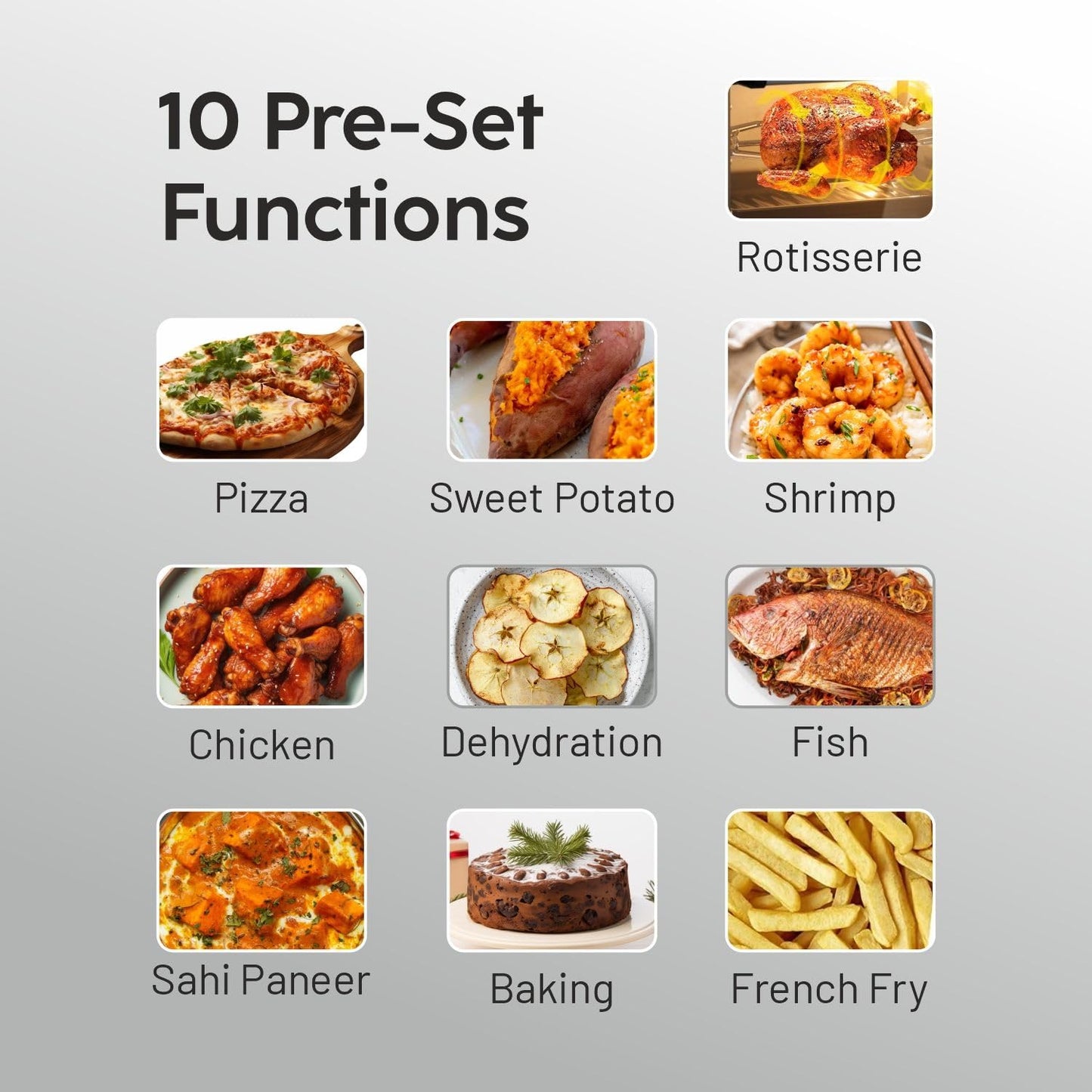 Glen 12 Litre Digital Air Fryer Oven for Home, 1800W, 10 Preset Function, Rotisserie, Digital Display & Controls, Airfryer to Dehydrate, Defrost, Bake, Roast, Toast with Less Oil -Black (SA-3046DSS)