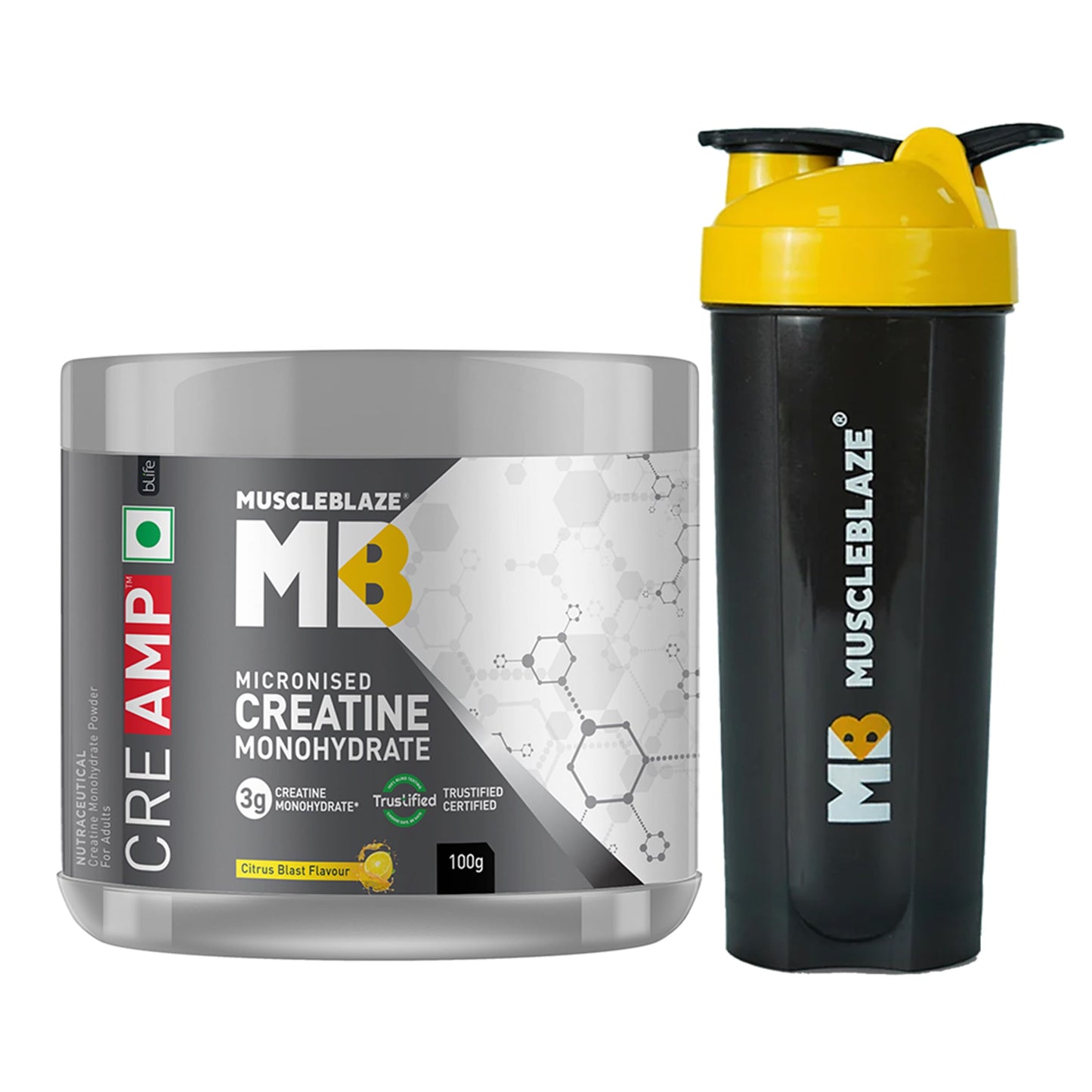 MuscleBlaze Micronised Creatine Monohydrate CreAMP Powder, Unflavoured (32 Servings, 100g) | Trustified Certified Creatine