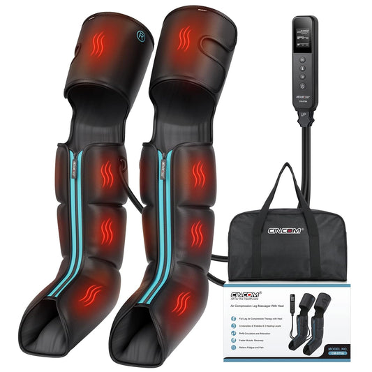 CINCOM Leg Massager Upgraded Foot Calf Thigh Massager With Heat And Compression For Circulation And Pain Relief,Corded Electric,Black