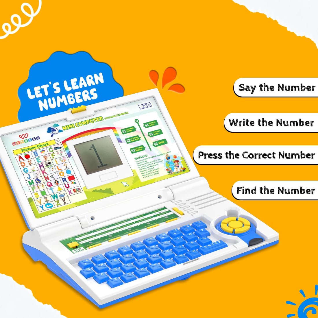 Wembley Educational Kids Laptop Learning Toy for 2-5 Years Boys Girls Computer Toys for 3 Years Fun Activity Learning Alphabet,Letter,Words,Games,Mathematics,Music,Logic Memory Tool - Blue