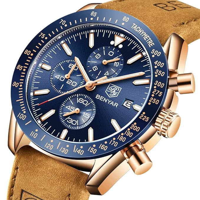 BENYAR Men's Luxury Chronograph Watch – Business, Casual | Quartz Movement with Date Display | Stylish Wristwatch | Gift for Men