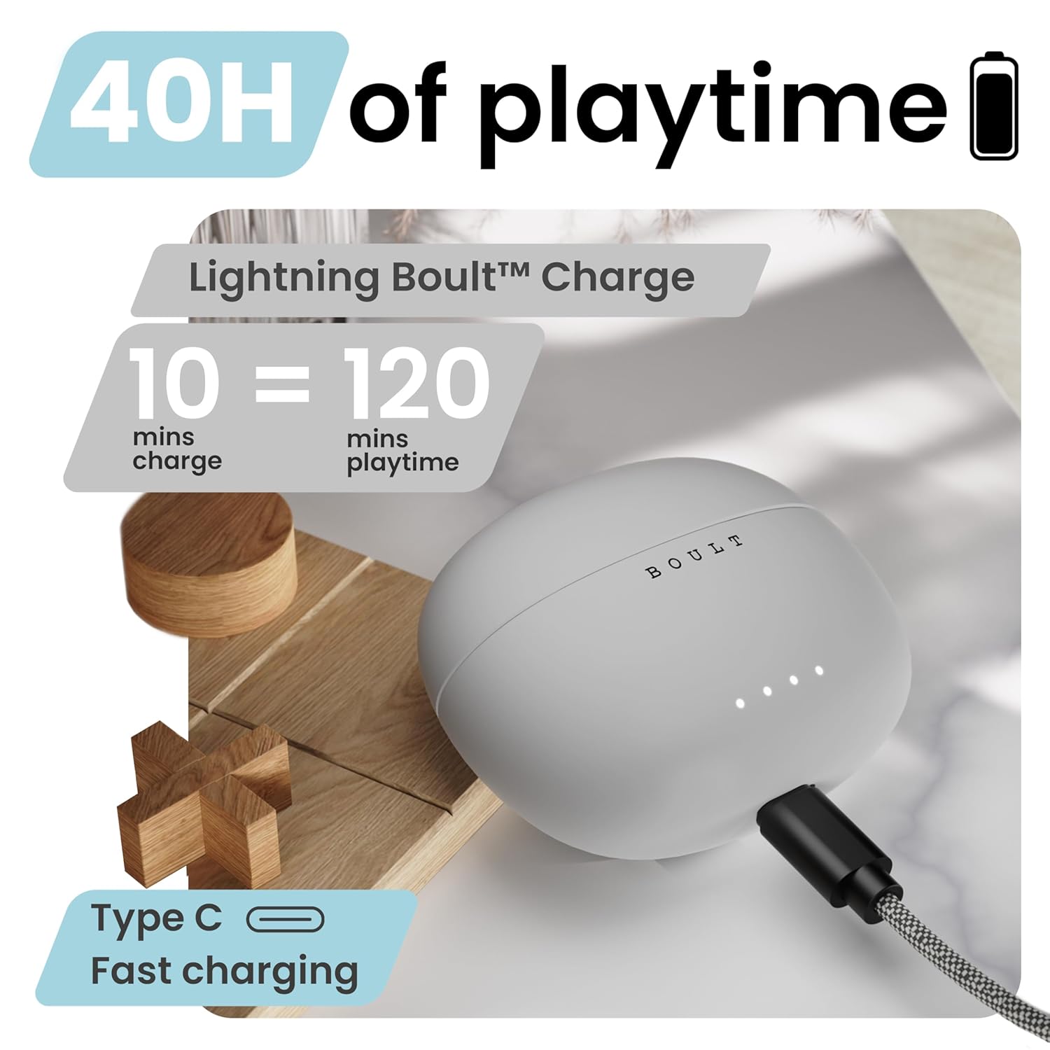 Boult Audio W20 Truly Wireless in Ear Earbuds with 40H Playtime, Zen™ ENC Mic, 45ms Low Latency, 13mm Bass Drivers, Type-C Fast Charging, Made in India, Touch Control, IPX5 ear buds TWS (Glacier Blue) - Springkart 