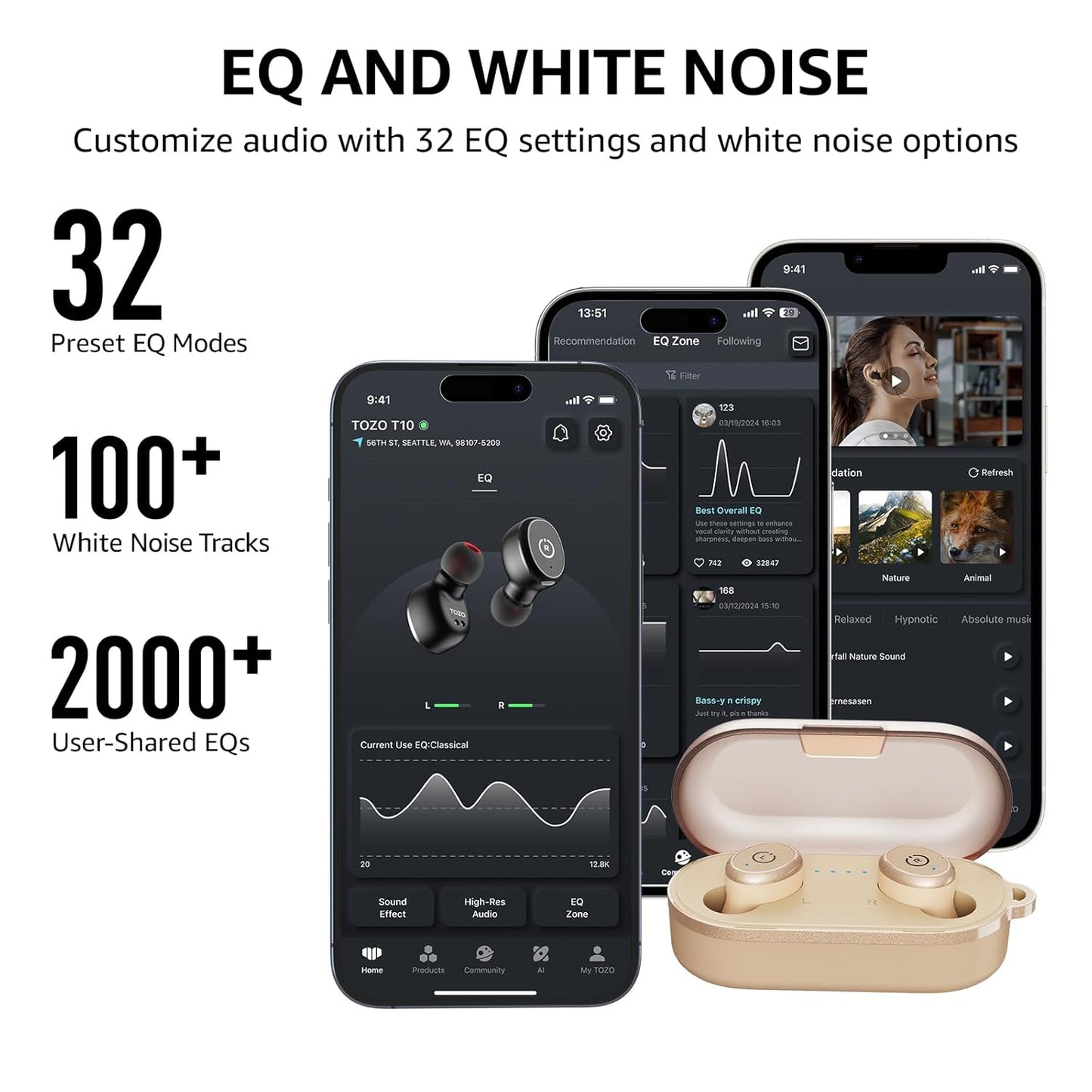 TOZO T10 Bluetooth 5.3 Wireless Earbuds with Wireless Charging Case IPX8 Waterproof Stereo Headphones in Ear Built in Mic Headset Premium Sound with Deep Bass for Sport Khaki - Springkart 