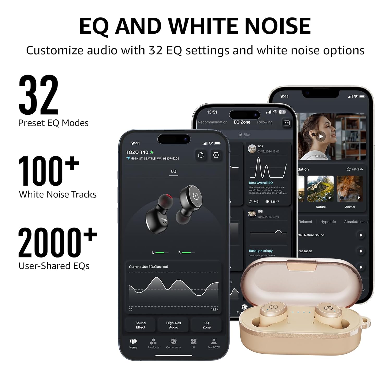 TOZO T10 Bluetooth 5.3 Wireless Earbuds with Wireless Charging Case IPX8 Waterproof Stereo Headphones in Ear Built in Mic Headset Premium Sound with Deep Bass for Sport Khaki - Springkart 