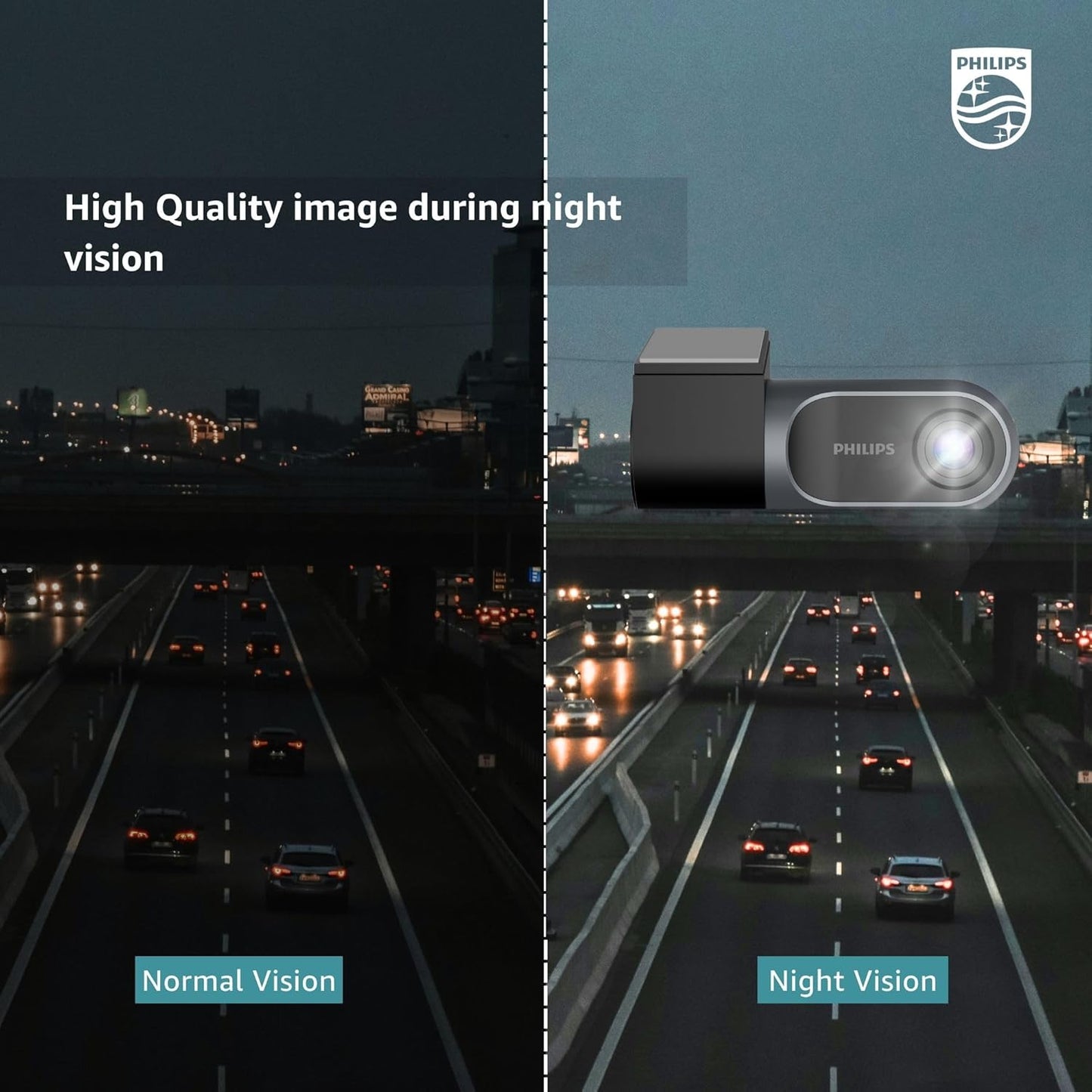 Philips GoSure 3001 Dash Cam for Car, Full HD 1080p, G-Sensor, Loop Recording, Night Vision, Wide Angle Lens, Car DVR Camera, Compact Design – Black