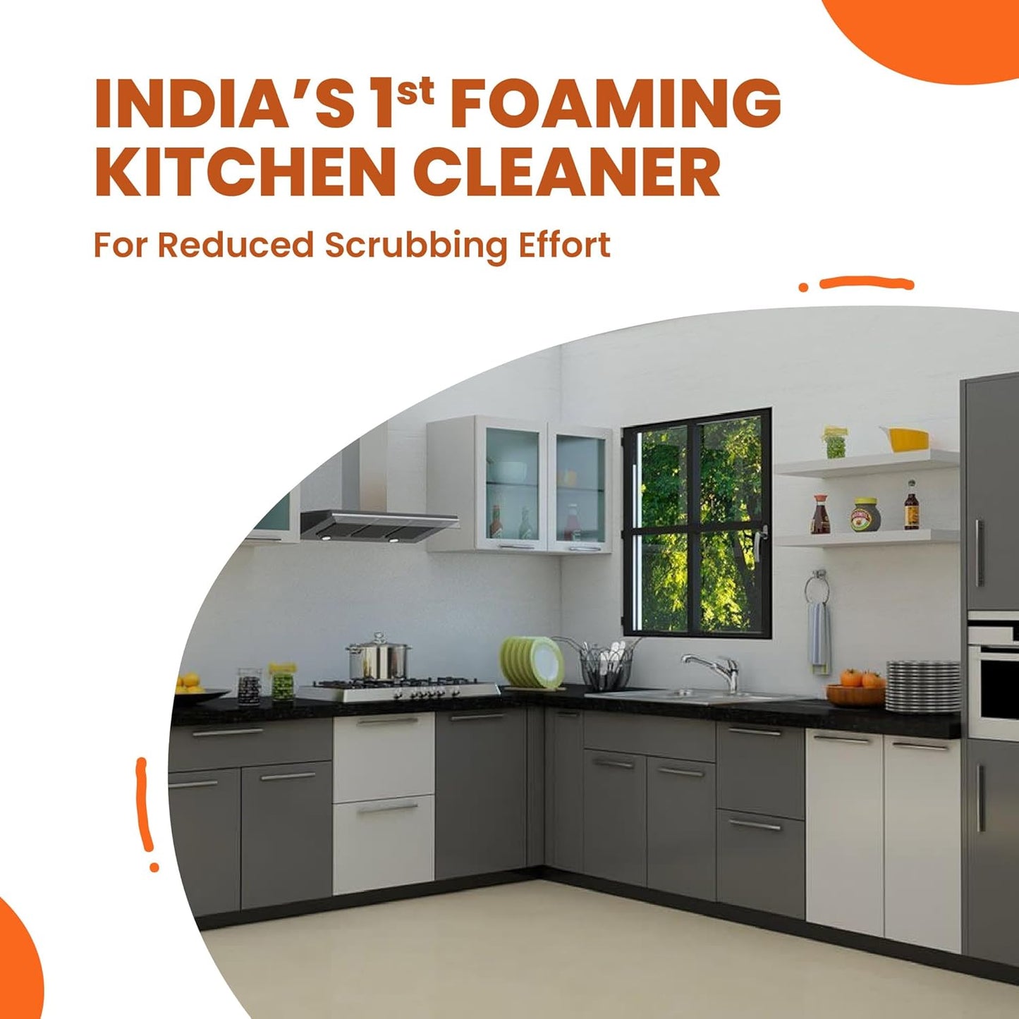 Happi Planet | Kitchen Cleaner | India’s 1st Foaming Formulation for Less Scrubbing | 500ml | Suitable for Stoves, Chimneys, Counter Tops, Appliances, Walls & Cabinets | Non Toxic & Natural
