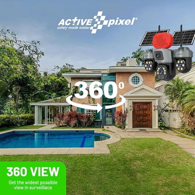 Active Pixel 4Mp Solar 4G SIM PTZ Security Camera | Triple Lens 360° Surveillance | Built-in Loud Alarm Siren | Motion Tracking | Color Night Vision | Wireless Outdoor CCTV – No Power, No Wires - G17