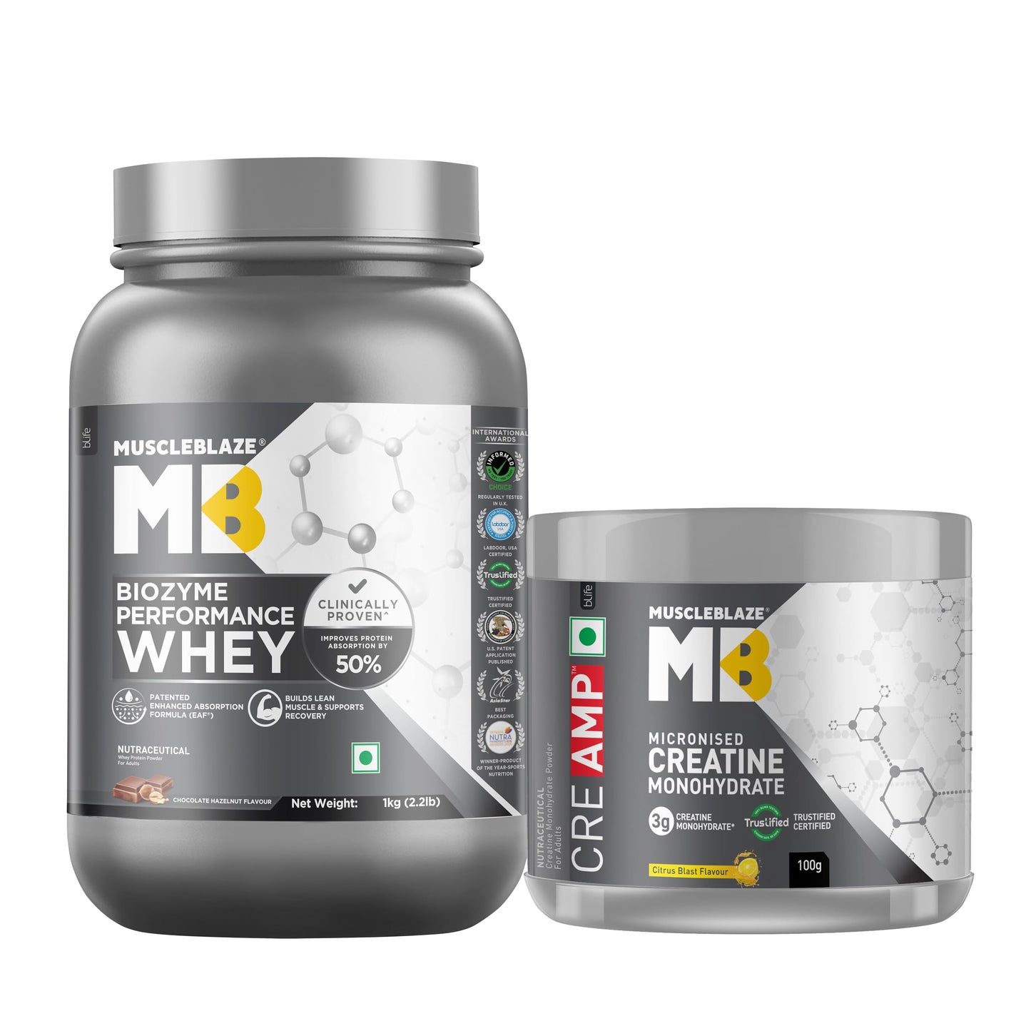 MuscleBlaze Biozyme Performance Whey Protein Powder, Chocolate Peanut Butter (2kg / 4.4lbs) | 25g Protein Per Scoop | Clinically Tested 50% Higher Protein Absorption