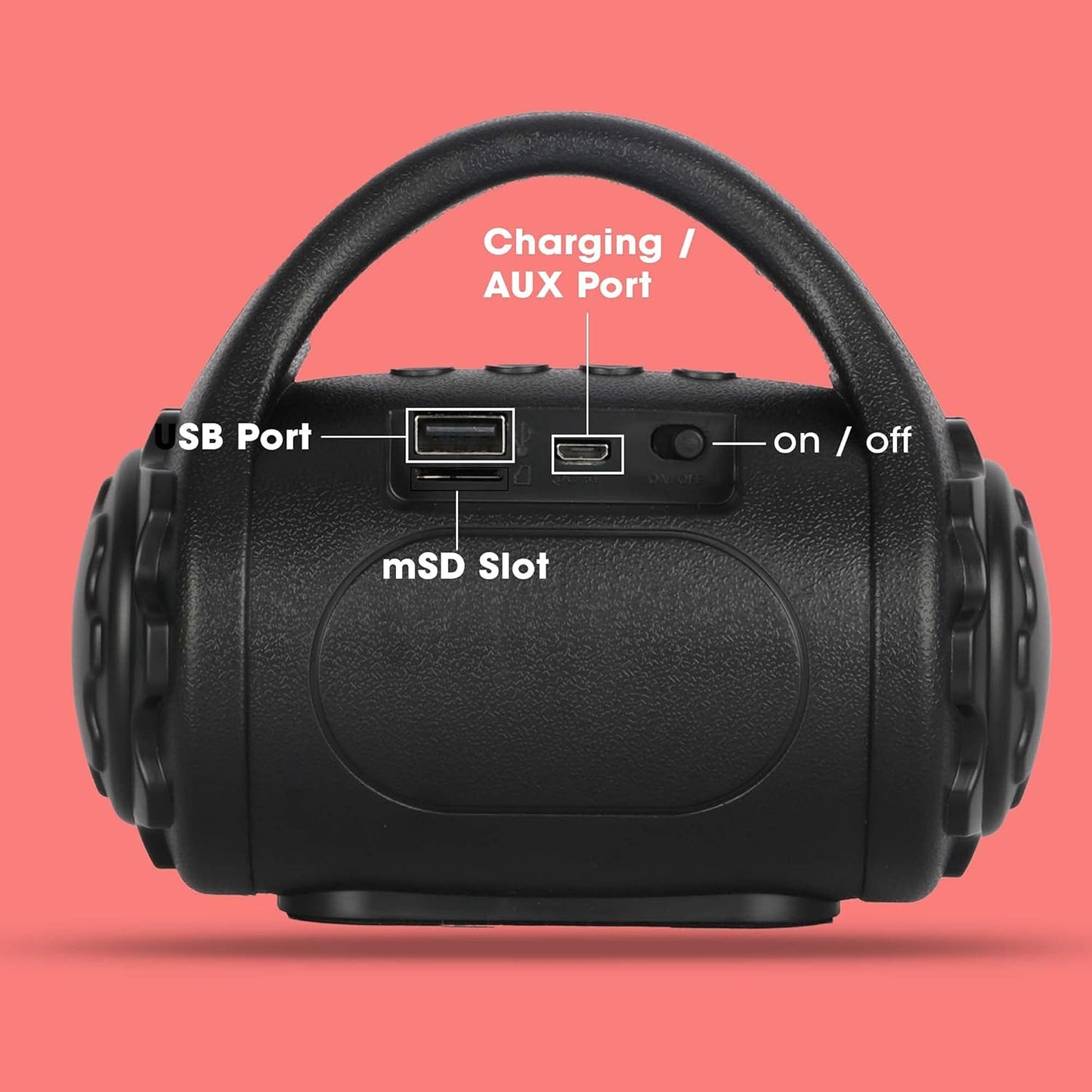 Zebronics Zeb-County Wireless Bluetooth Portable Speaker with Supporting Carry Handle, USB, SD Card, AUX, FM & Call Function. (Black+Red)