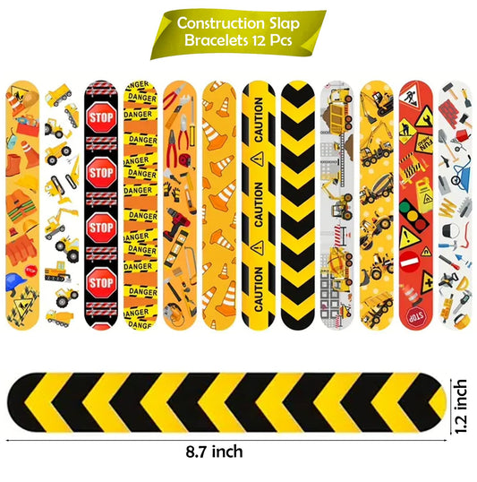 Party Propz Construction Theme Return Gift for Kids- 12 Pcs Slap Bands for Kids | Slap Bracelets for Kids | Wrist Band for Kids | Hand Band for Kids Return Gift | Scale Band for Boys | Slap Band Scale