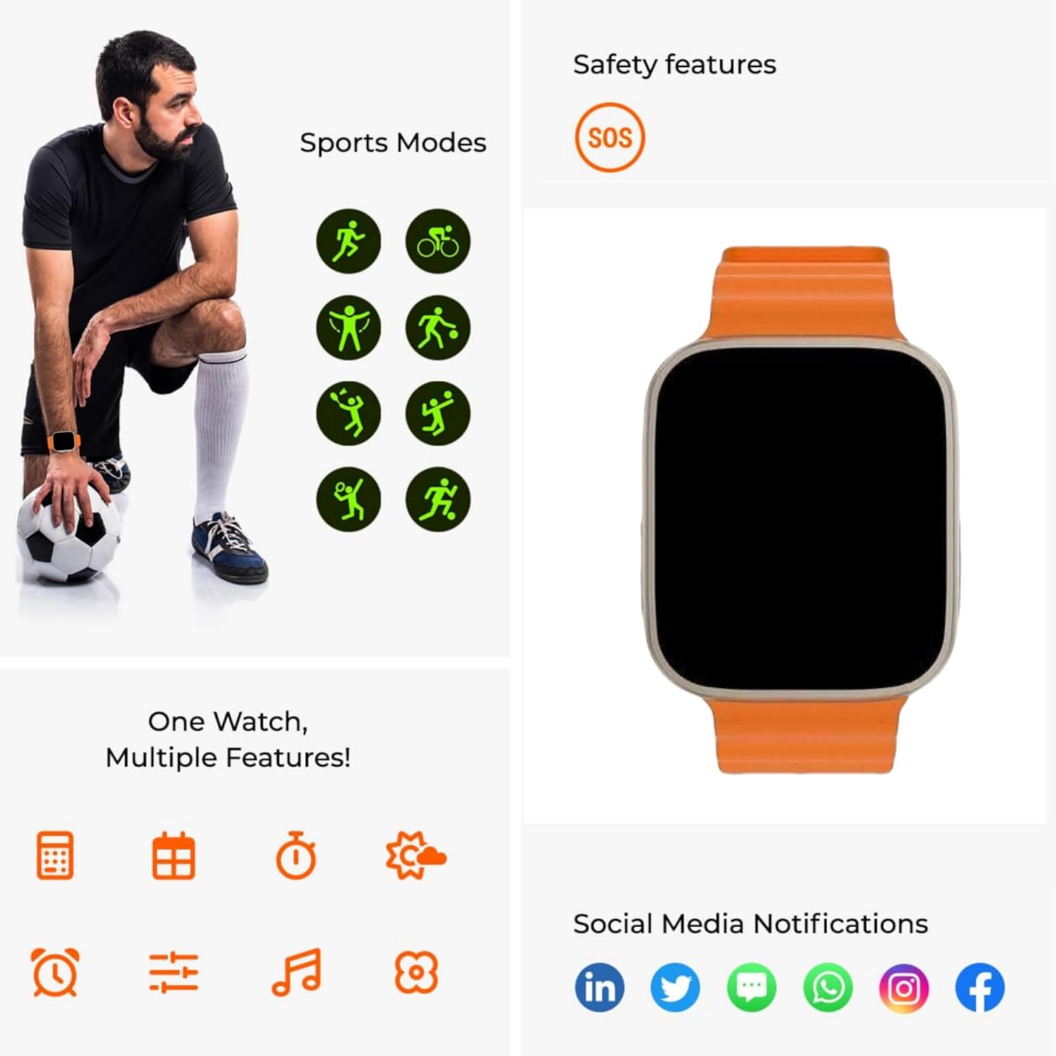 Like Star® T800 Ultra Smart Watch with Beautiful Strap, Bluetooth Calling Smart Watch, 1.99" Touch Display with Fitness & Outdoor, Health & Medical Tracker, 8 Unique UI Interactions (Orange) - Springkart 
