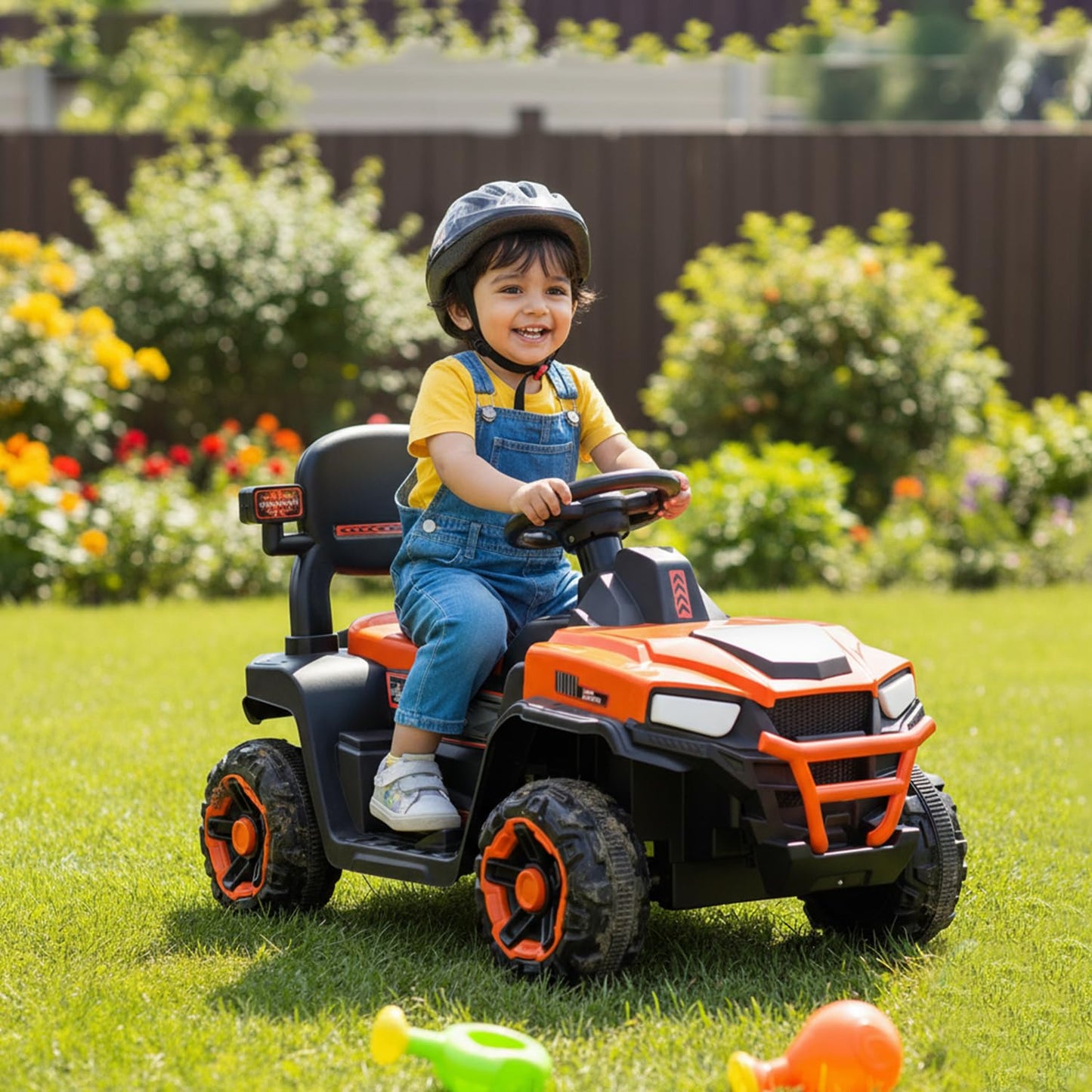 Toyzone Impex Pvt Ltd Super Speedo Electric Ride On Jeep Without Remote-Orange|Rechargeable Car 6V & 6.5Ah Battery|Music Player with Bluetoooth & USB |6 Month Battery Warranty,Kids 2+ Years