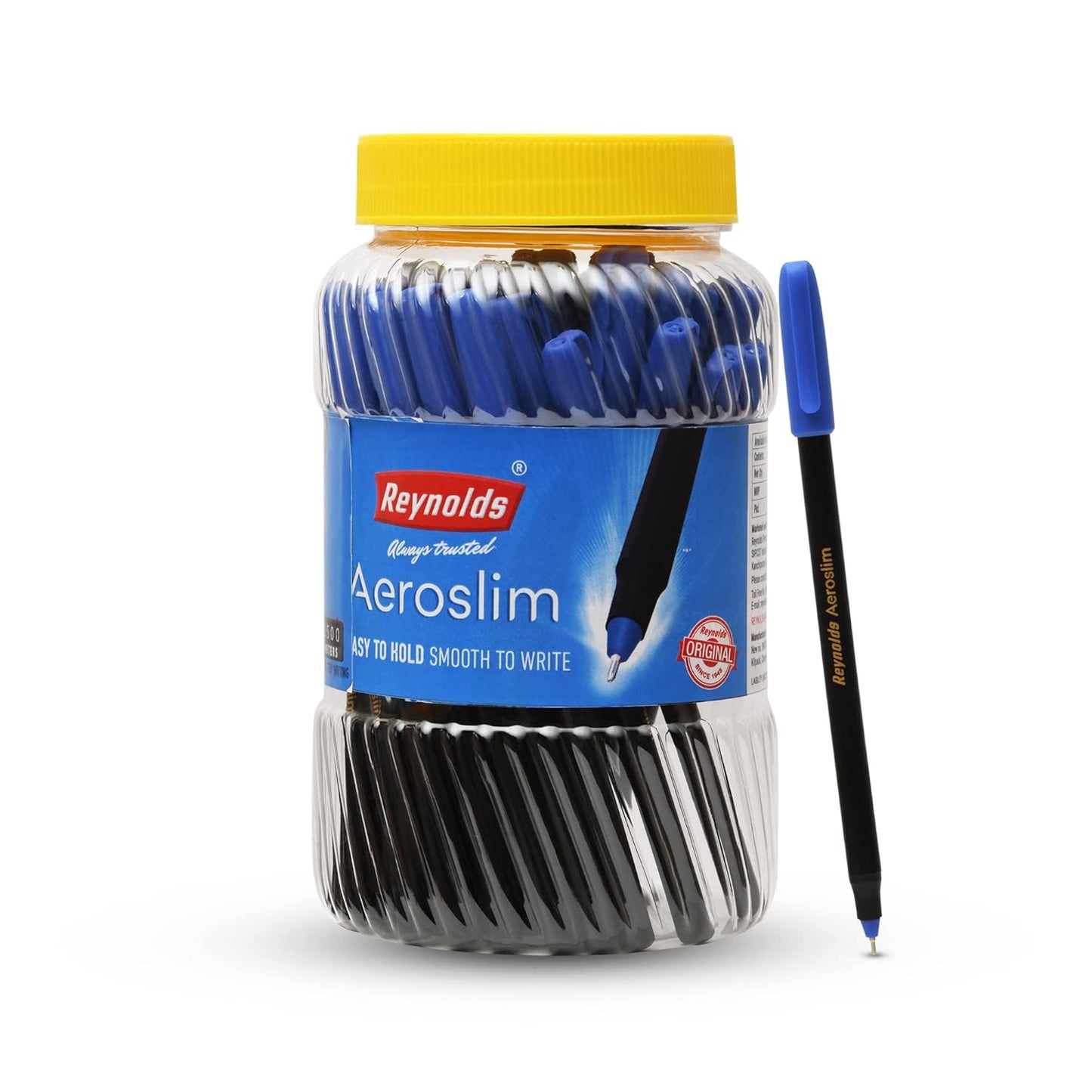 Reynolds AEROSLIM Ball Pen SET - 50 BLUE PENS WITH COMFORTABLE GRIP |BLUE BALL PENS FOR WRITING | PEN FOR STUDENTS & OFFICE STATIONERY | 0.7 mm TIP SIZE - Springkart 