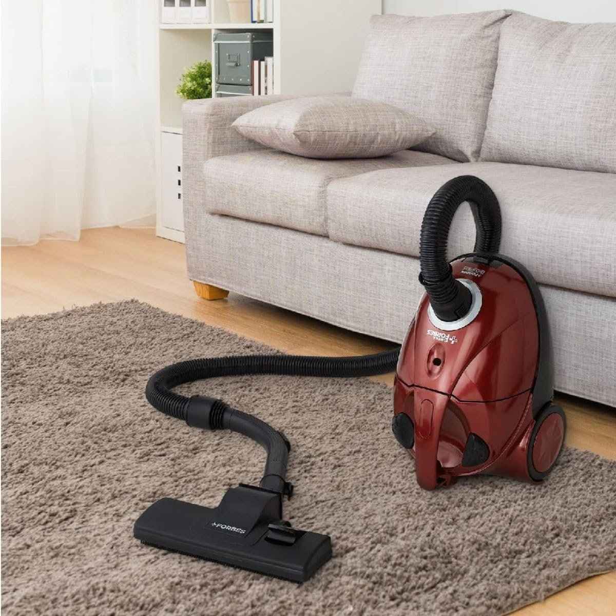 Eureka Forbes Quick Clean DX Vacuum Cleaner with 1200 Watts Powerful Suction Control, 3 Free Reusable dust Bag worth Rs 500, comes with multiple accessories, dust bag full indicator (Red), standerd