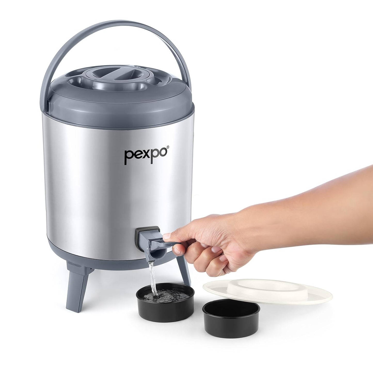 Pexpo Superio 8 Stainless Steel Insulated Camper/Water Jug | Sturdy Base | Water Dispenser | BPA Free | for Home, Kitchen, Picnic, Outdoor (8 liters, Silver)