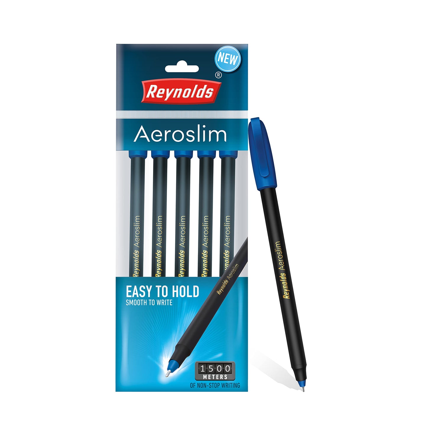 Reynolds AEROSLIM Ball Pen SET - 50 BLUE PENS WITH COMFORTABLE GRIP |BLUE BALL PENS FOR WRITING | PEN FOR STUDENTS & OFFICE STATIONERY | 0.7 mm TIP SIZE - Springkart 