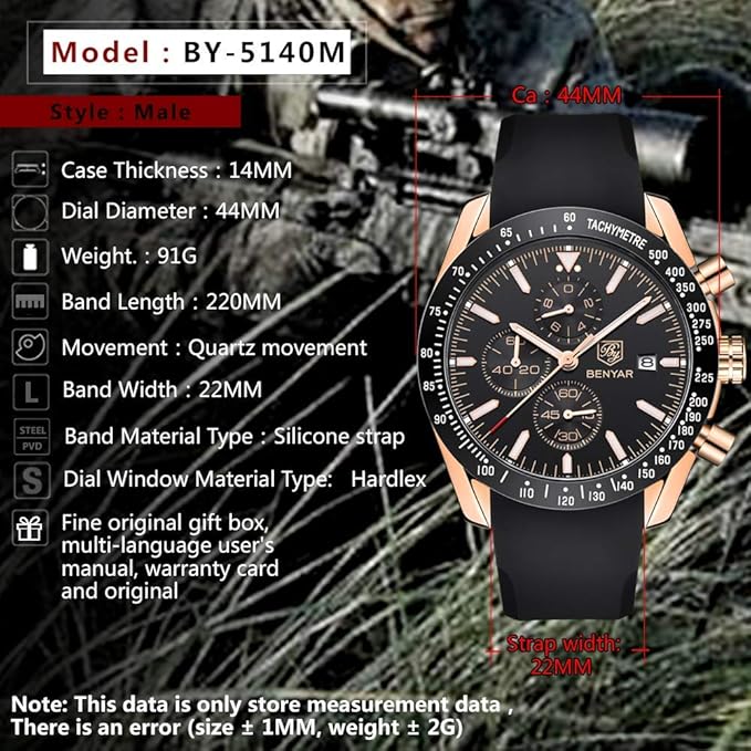 BENYAR Men's Luxury Chronograph Watch – Business, Casual | Quartz Movement with Date Display | Stylish Wristwatch | Gift for Men