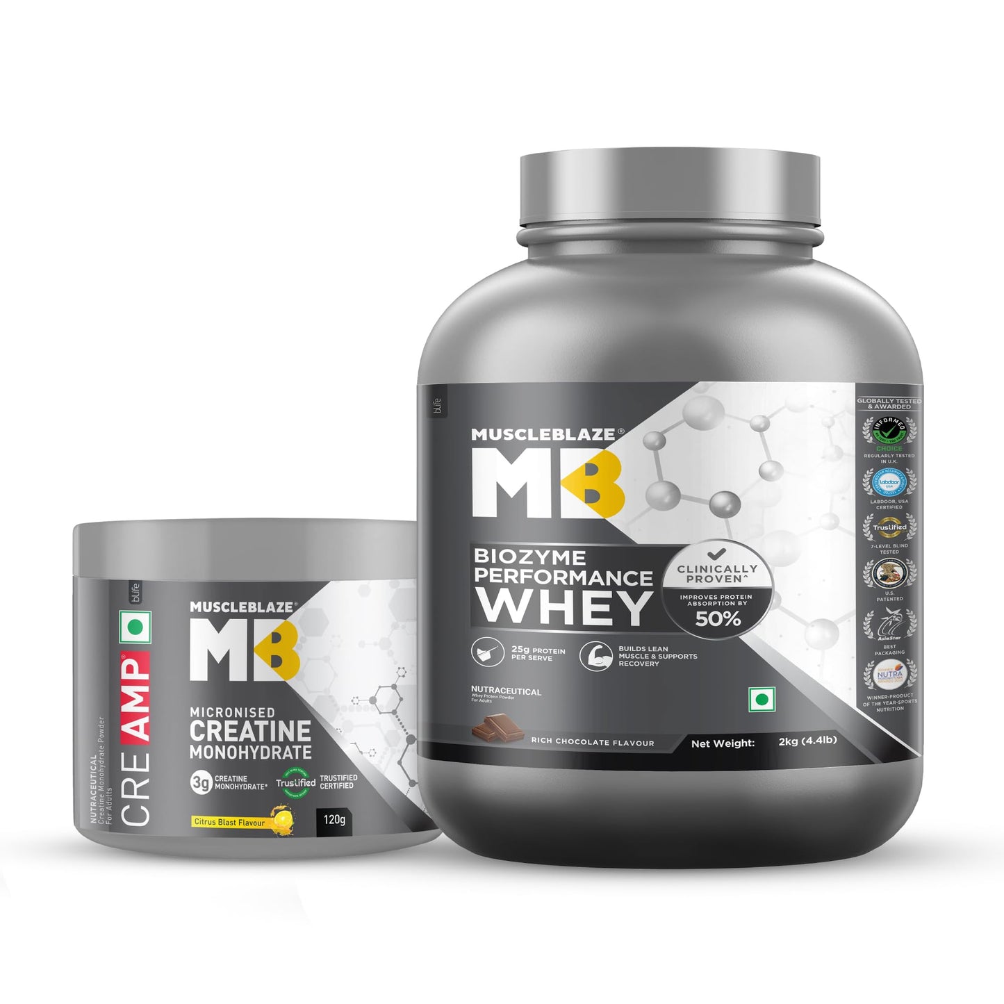 MuscleBlaze Biozyme Performance Whey Protein Powder, 1kg (2.2lbs) | Magical Mango | 25g Protein Per Scoop | Clinically Tested 50% Higher Protein Absorption