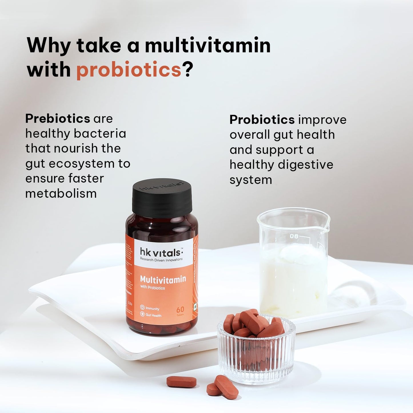 HealthKart hk vitals Multivitamin with Probiotics (60 capsules) | For Men and Women | Vitamin C, Vitamin B, Vitamin D, & Zinc, Supports Immunity and Gut Health, 1 count - Springkart 