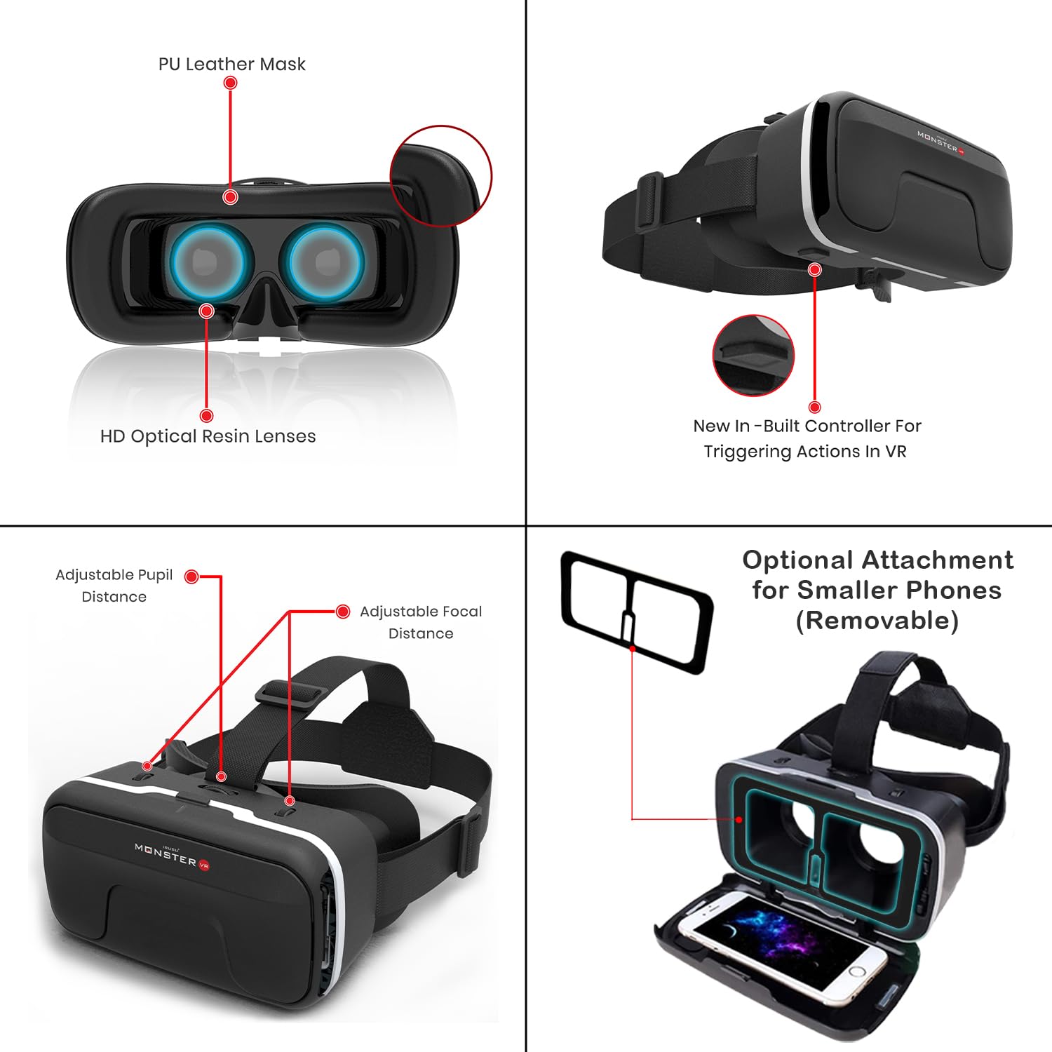 Irusu Monster VR Headset - Virtual Reality Headset with inbuilt Touch Button for Mobiles for VR Gaming | Learning | Virtual Experience. - Springkart 