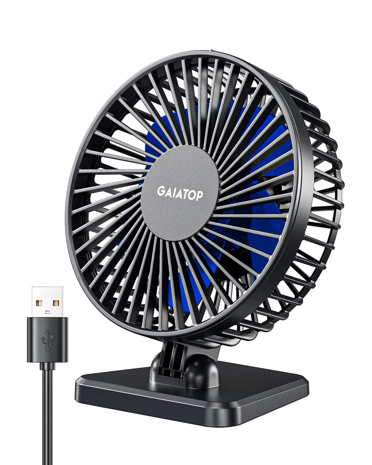 Gaiatop Small Desk Fan 3 Speeds Wind, Portable Mini Desktop Table Cooling Fan in USB Single Button, Adjustment Mini Personal Fan for Home Desktop Office Car (Black)