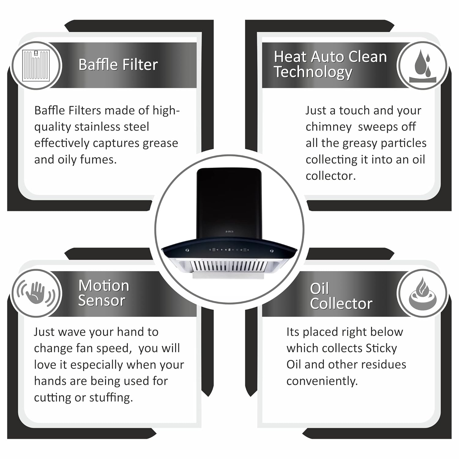 Elica 60 cm 1500 m3/hr Baffle Filter Autoclean Kitchen Chimney with 15 Years Motor & 5 Years Comprehensive Warranty (WD TBF HAC 60 MS NERO, Touch + Motion Sensor Control, Black)