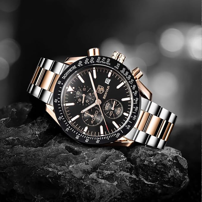 BENYAR Men's Luxury Chronograph Watch – Business, Casual | Quartz Movement with Date Display | Stylish Wristwatch | Gift for Men