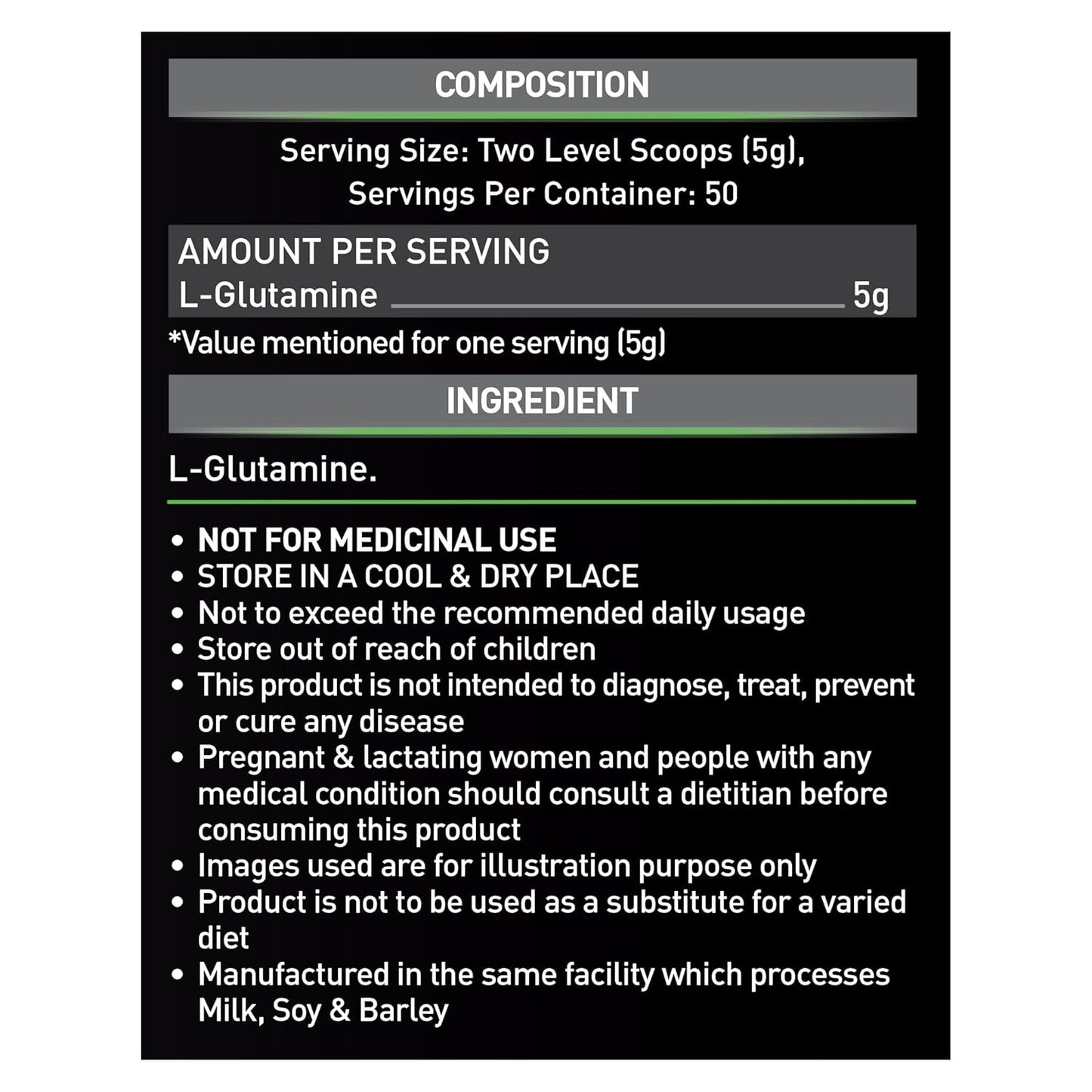 MuscleBlaze L-Glutamine (Unflavoured, 250g, 50 Servings) | Post Workout Recovery | 5g Glutamine