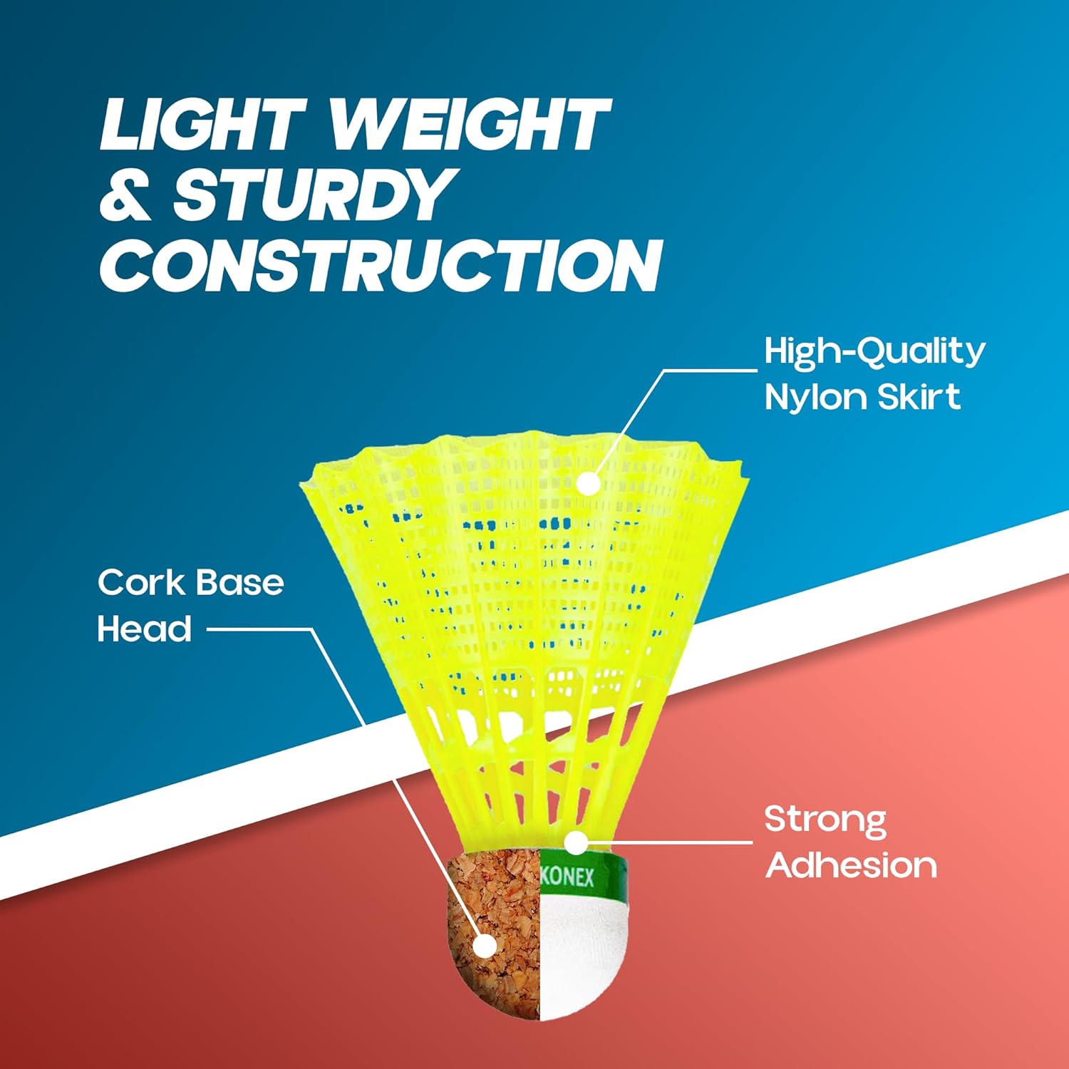 Konex Nylon Shuttlecock | Stable Flight & Fast Recovery (Yellow, Pack of 6) - Springkart 