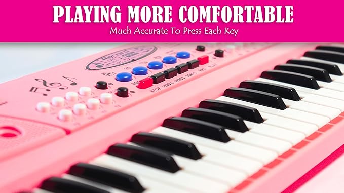 VikriDA Kids Keyboard Piano, 37 Keys Piano Keyboard with Power Option (37 Keys and 8 Tones, 8 Rhythms 4 Percussion) Pink