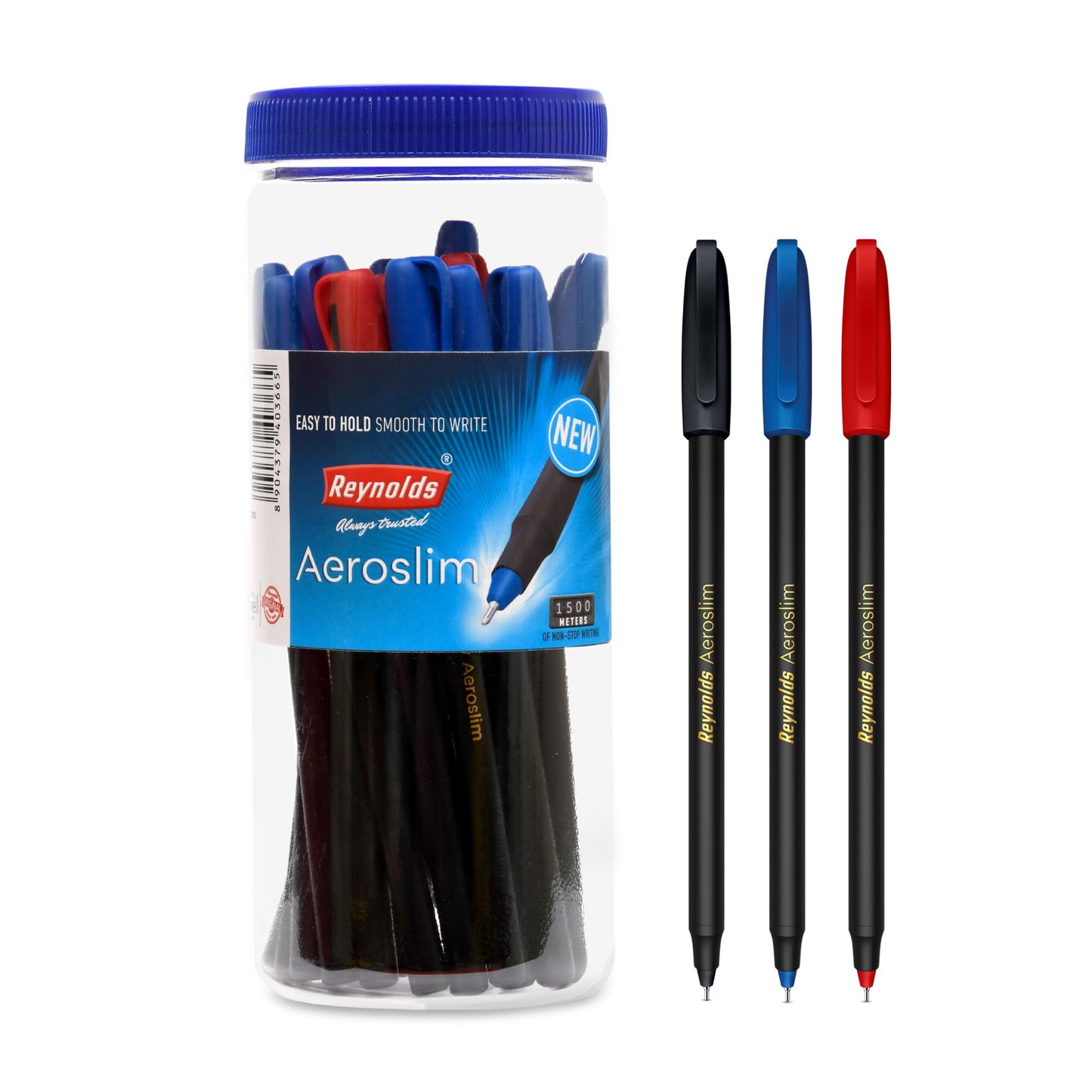 Reynolds AEROSLIM Ball Pen SET - 50 BLUE PENS WITH COMFORTABLE GRIP |BLUE BALL PENS FOR WRITING | PEN FOR STUDENTS & OFFICE STATIONERY | 0.7 mm TIP SIZE - Springkart 