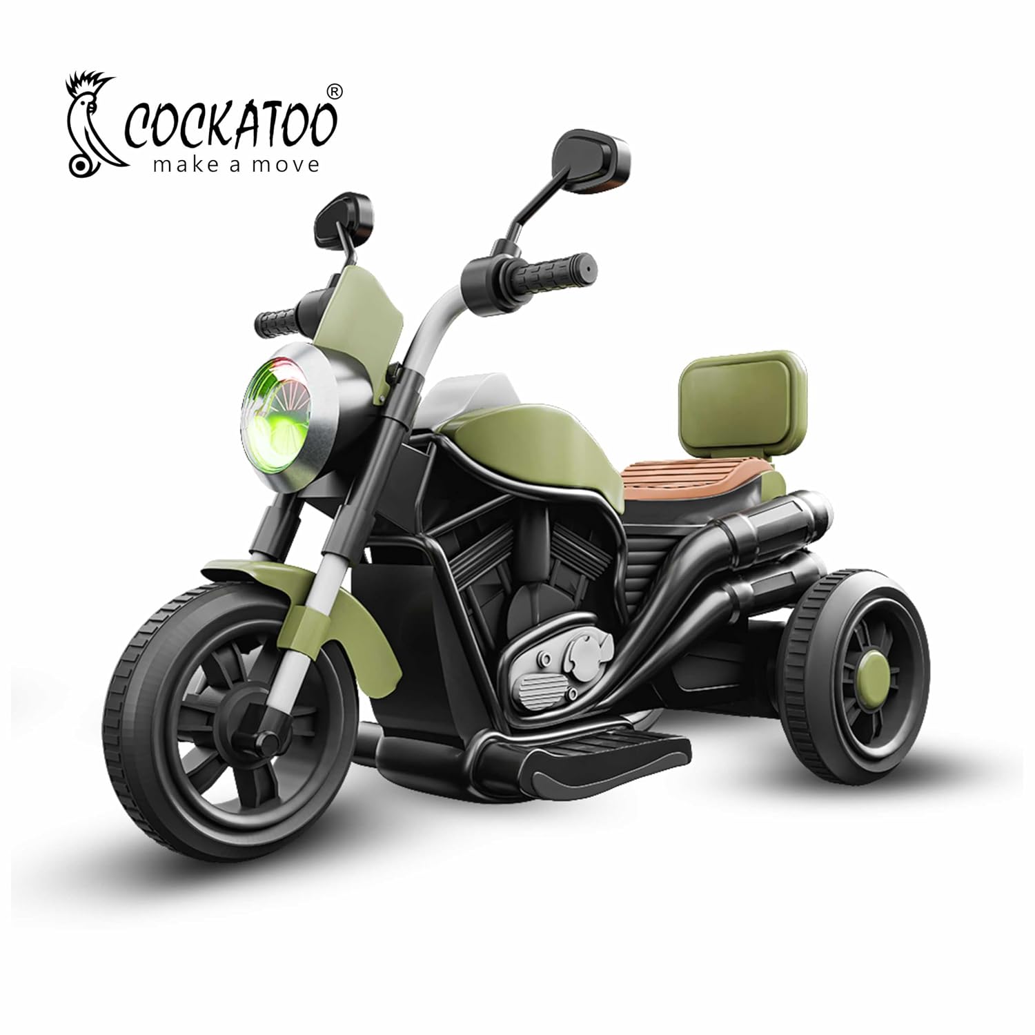 Cockatoo 5ECruise Rechargable Electric Kids Bike with Music&LED, Kids Scooter Bike for 1-5 Years Boys&Girls Powered by 6V Battery & Motor for 4.5-6Hr Ride with Foot Accelerator(Harrlay,Green)