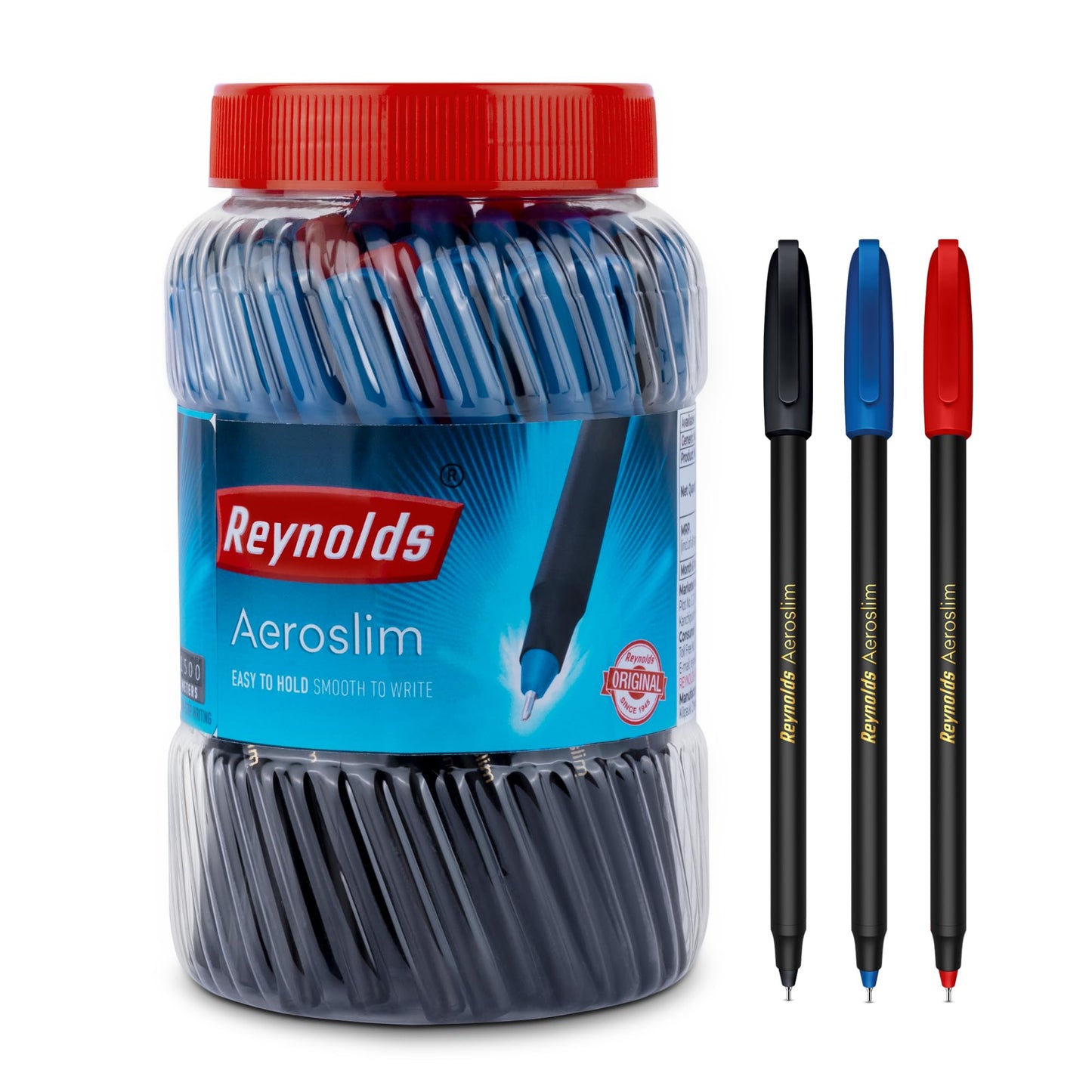 Reynolds AEROSLIM Ball Pen SET - 50 BLUE PENS WITH COMFORTABLE GRIP |BLUE BALL PENS FOR WRITING | PEN FOR STUDENTS & OFFICE STATIONERY | 0.7 mm TIP SIZE - Springkart 