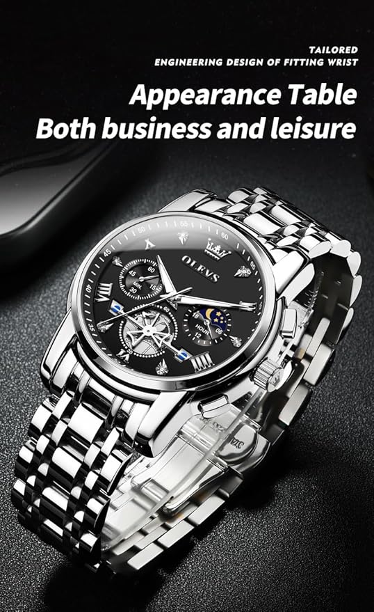 OLEVS Mens Chronograph Watch Gold Silver Stainless Steel Chain Quartz Wrist Watches Business Dress Waterproof Luminous Date Watch