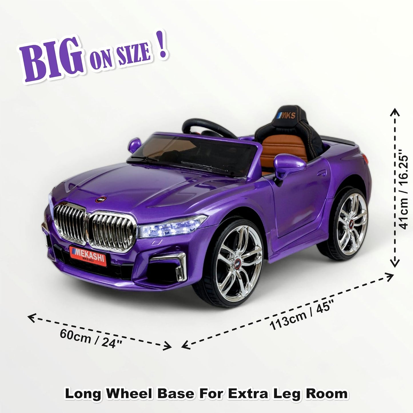 MEKASHI Electric Ride on Car for Kids, Parental Remote, 12V Rechargeable Battery, 3 Speed, LED Lights, Music, Bluetooth, 1 to 7 years, Swing Function, Long Wheelbase, ISI Mark, MKS003D-Metallic Violet