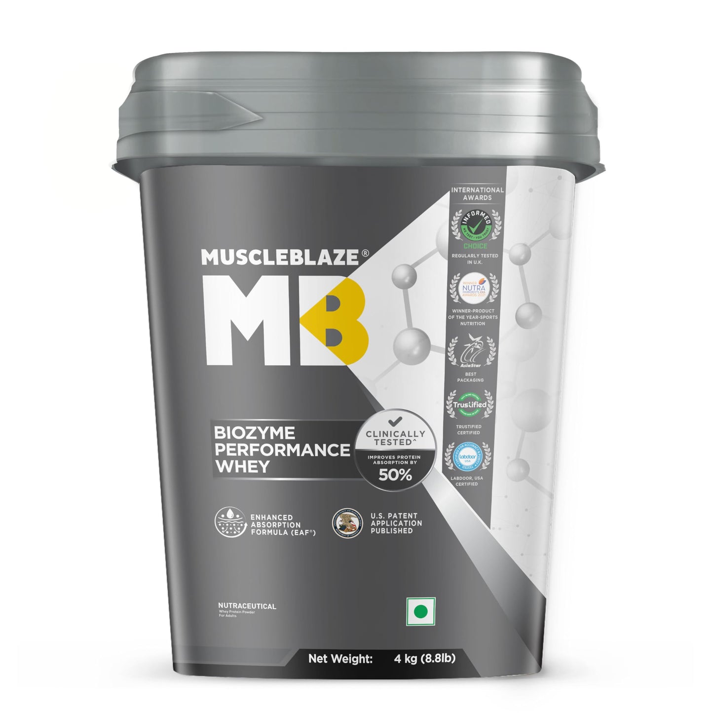 MuscleBlaze Biozyme Performance Whey Protein Powder, 1kg (2.2lbs) | Magical Mango | 25g Protein Per Scoop | Clinically Tested 50% Higher Protein Absorption
