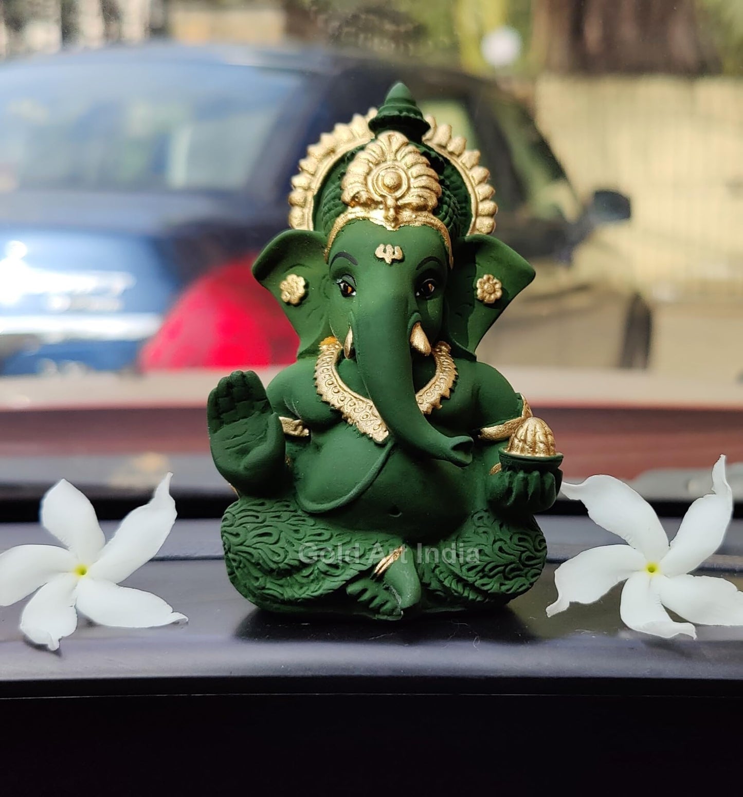 Gold Art India Ganesha Idol | Ganesh Statue for Home Decor | Ganesha murti for Office Desk, & Ganpati Idol for Car Dashboard | Unique Wedding & Birthday Gift (Gold Antique 3.5")