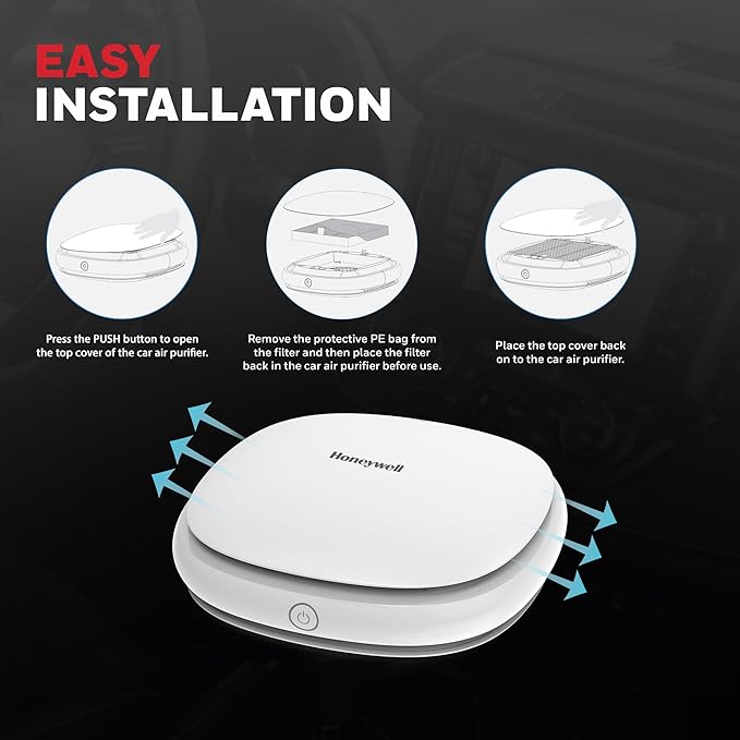 Honeywell Move Pure3 Car Air Purifier, Hepa filter & Formaldehyde which removes 99.9% dust & smoke, CADR upto24 m³/h with 3xUSB ports, 2 Years Manufacturer Warranty
