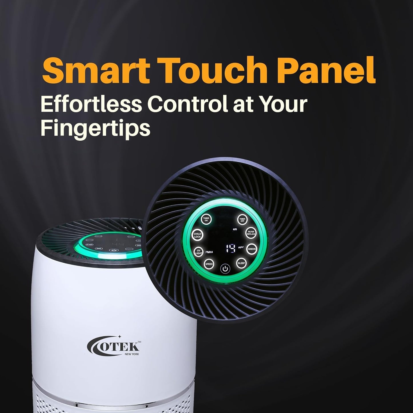 OTEK 330A Smart Air Purifier for Home & Office | HEPA H13 & Activated Carbon Filter | UV-C Sterilization | Real-Time AQI Display | Removes 99.9% Dust, Smoke & Allergens | 280 sq.ft