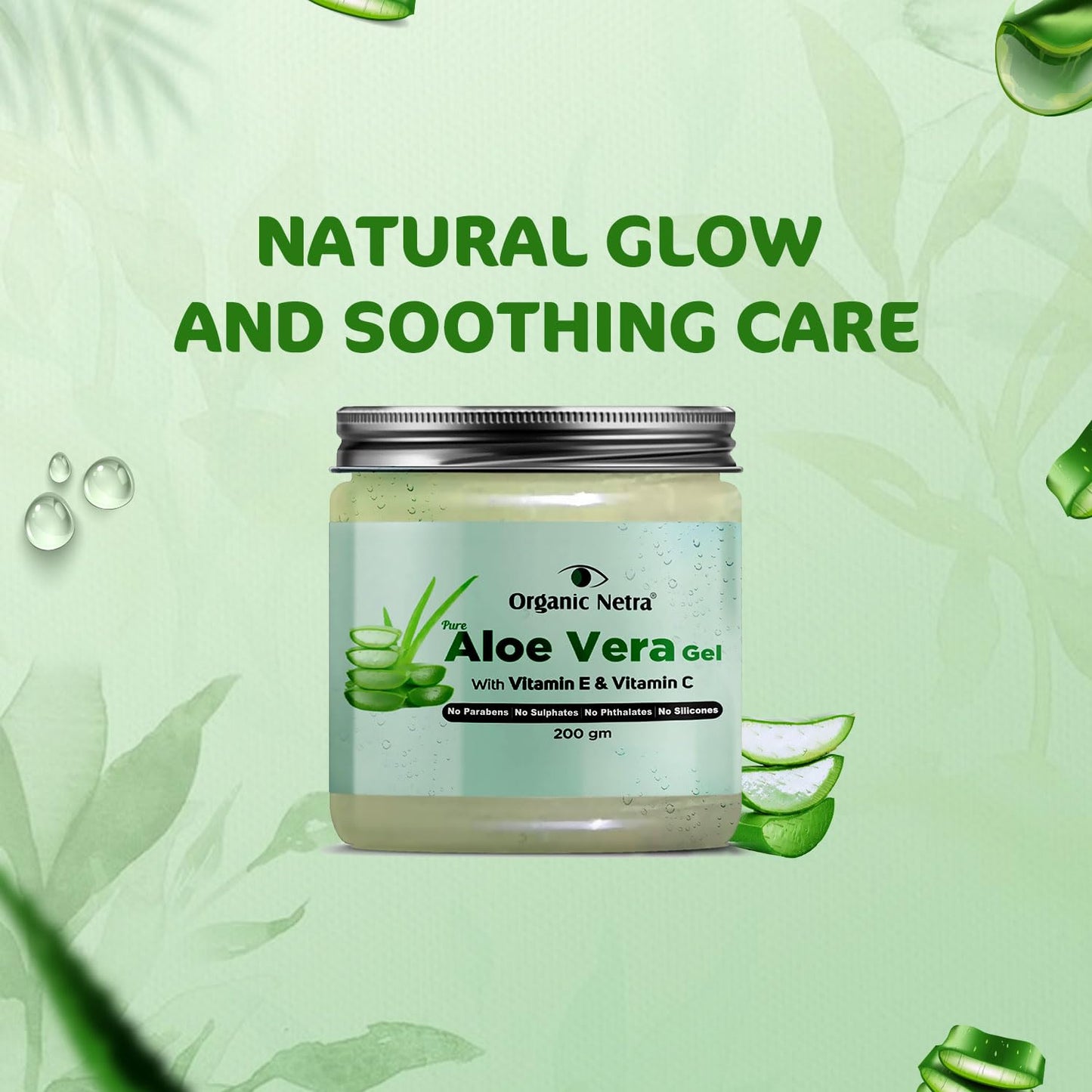 Organic Netra Pure Aloe Vera Gel with Vitamin C & E for Skin, Face and Hair | Helps to Repair and Smoothens Hair | Relax and Renew your Skin and Scalp |Paraben Free & Sulphate Free - 200 Gm - Springkart 