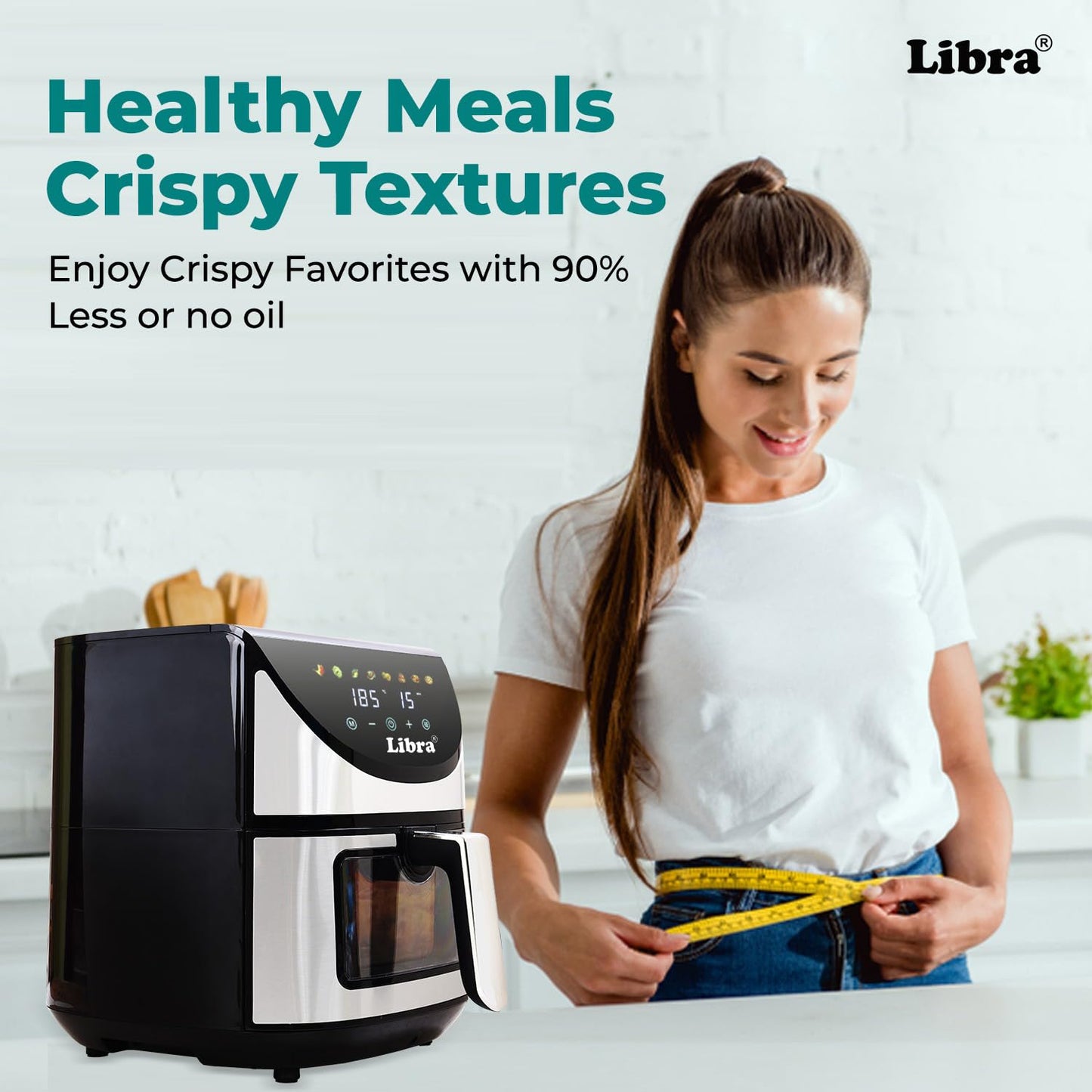 Libra 6.5 Liter Air Fryer Oven – 1740W Stainless Steel Air Fryer with 9-in-1 Digital Functions: Air Fry, Toast, Grill, Bake, Reheat & Keep Warm – Uses 90% Less Oil, Stainless Steel Interior